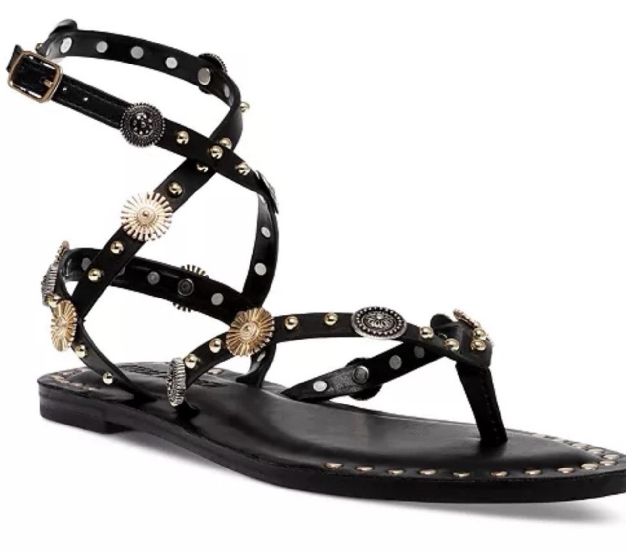 Steve Madden Women’s Recent Ankle-Wrap Studded Flat Sandals Size 9 NEW