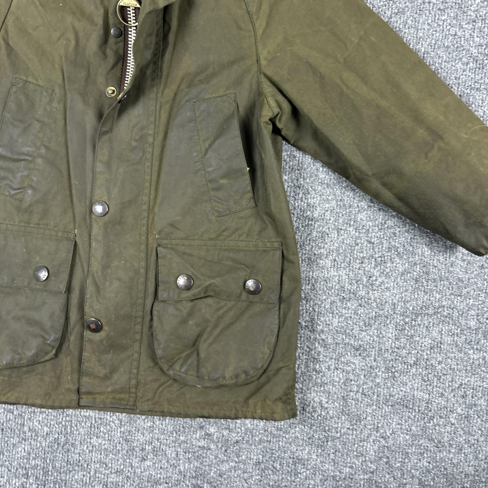 Barbour Bedale Jacket Kids Small Green Waxed Cotton Hunting Coat England