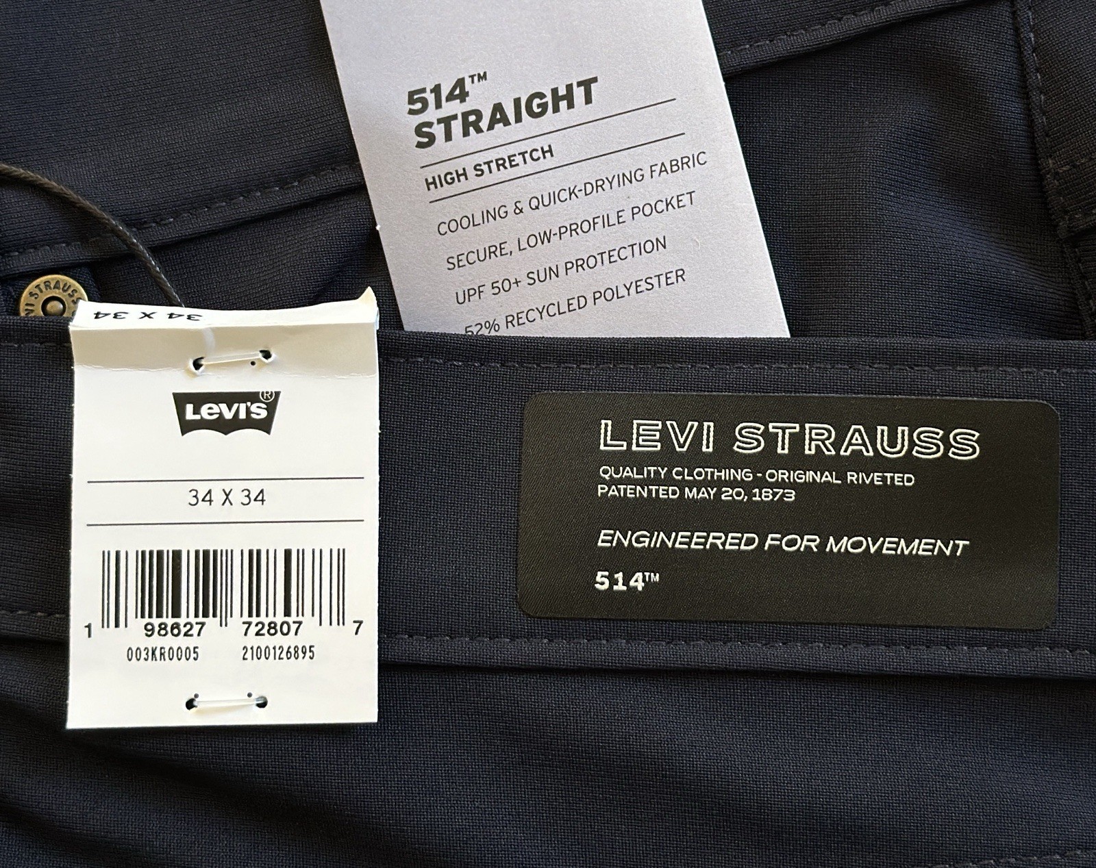 Levi’s Men’s 514 Straight Tech Pants, Navy Blue