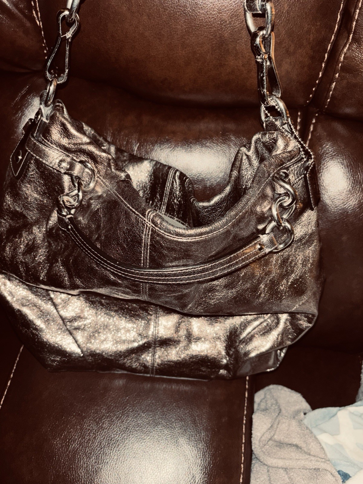 Coach Madison Sophia Metallic Leather Satchel Shoulder Bag Purse W/wallet