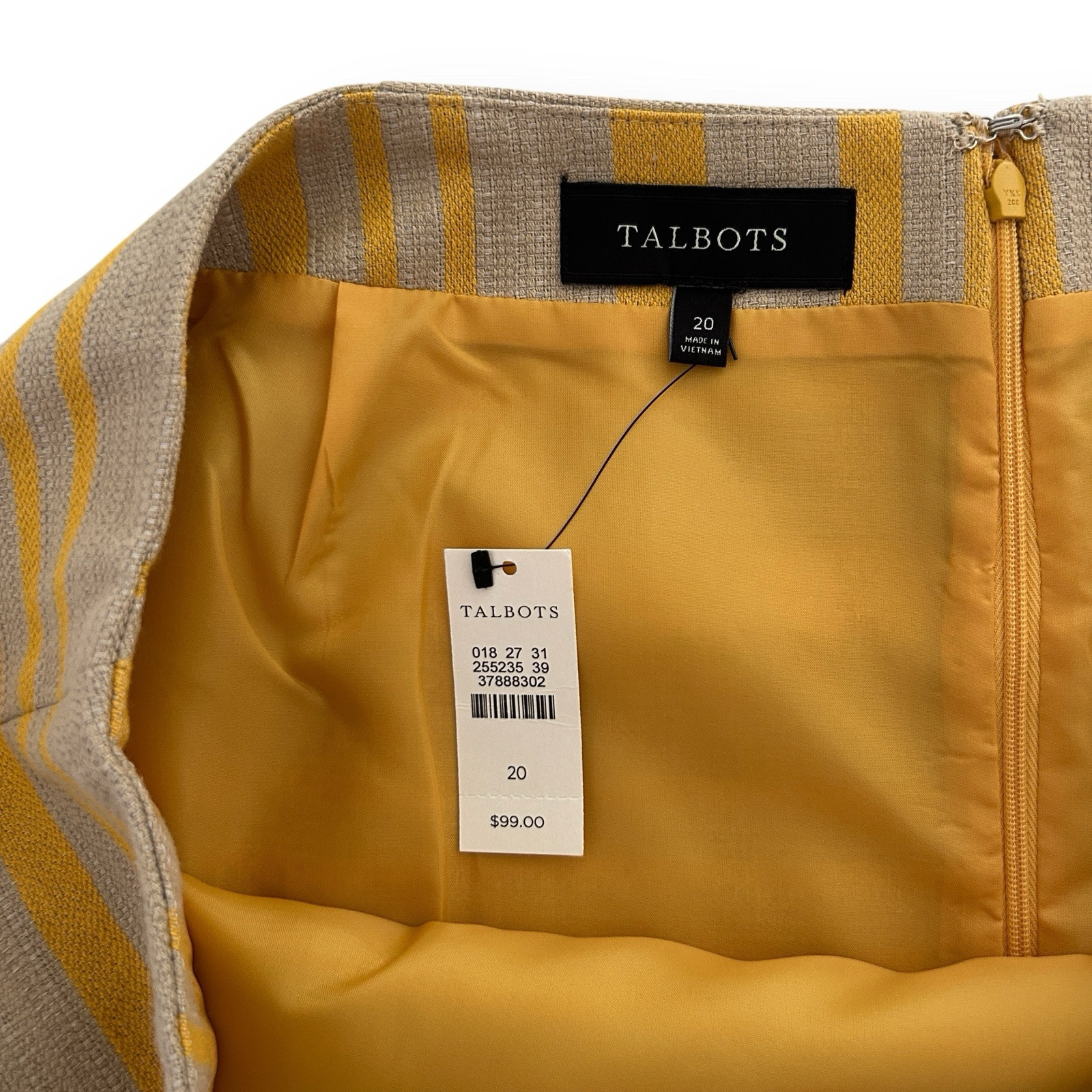 Talbots Women’s 20 Yellow & Beige Multi Stripe Textured Linen Pencil Skirt NWT