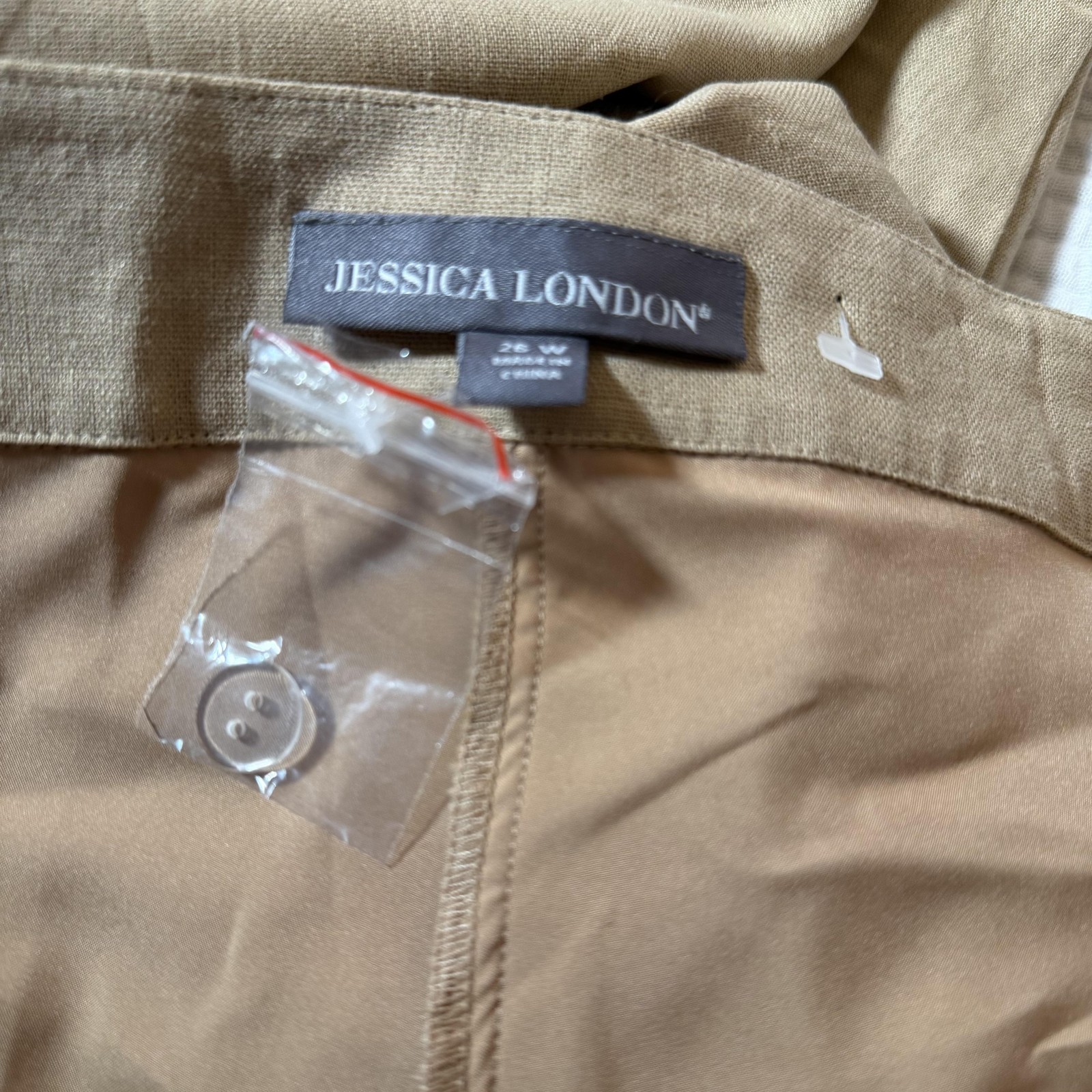 Jessica London 2 Piece Linen Blend Capri Set Womens 26W Beige Tan Belted Cropped