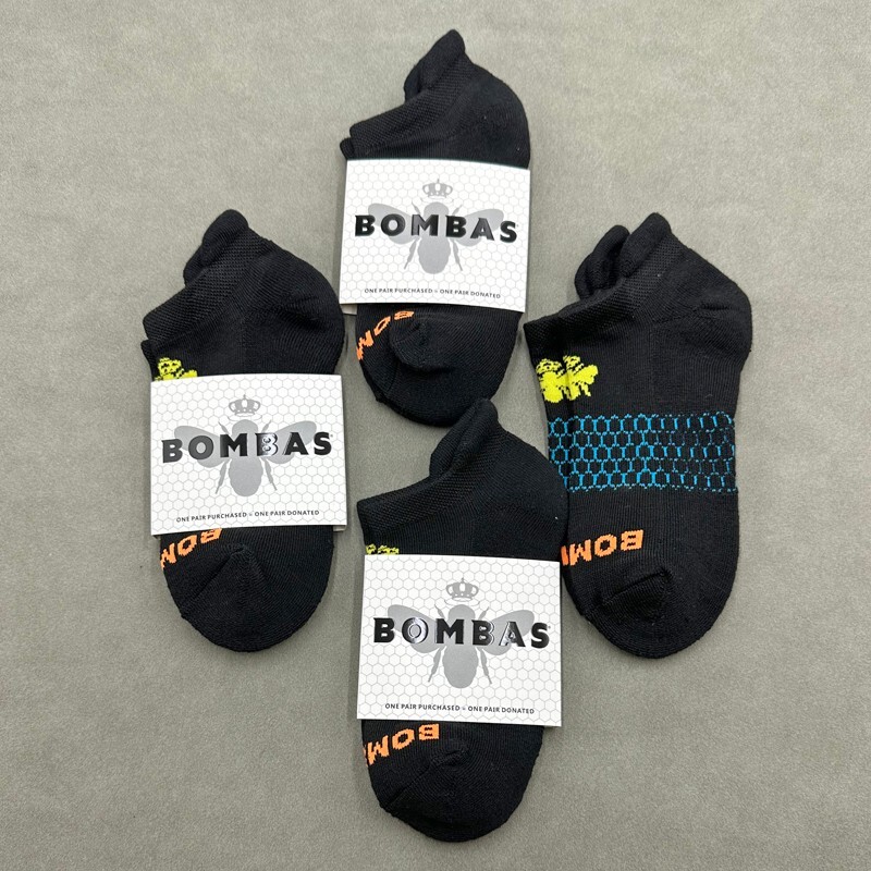 4 Pairs BOMBAS Cotton honeycomb Ankle Socks Women’s Size Small 4-7.5 Black