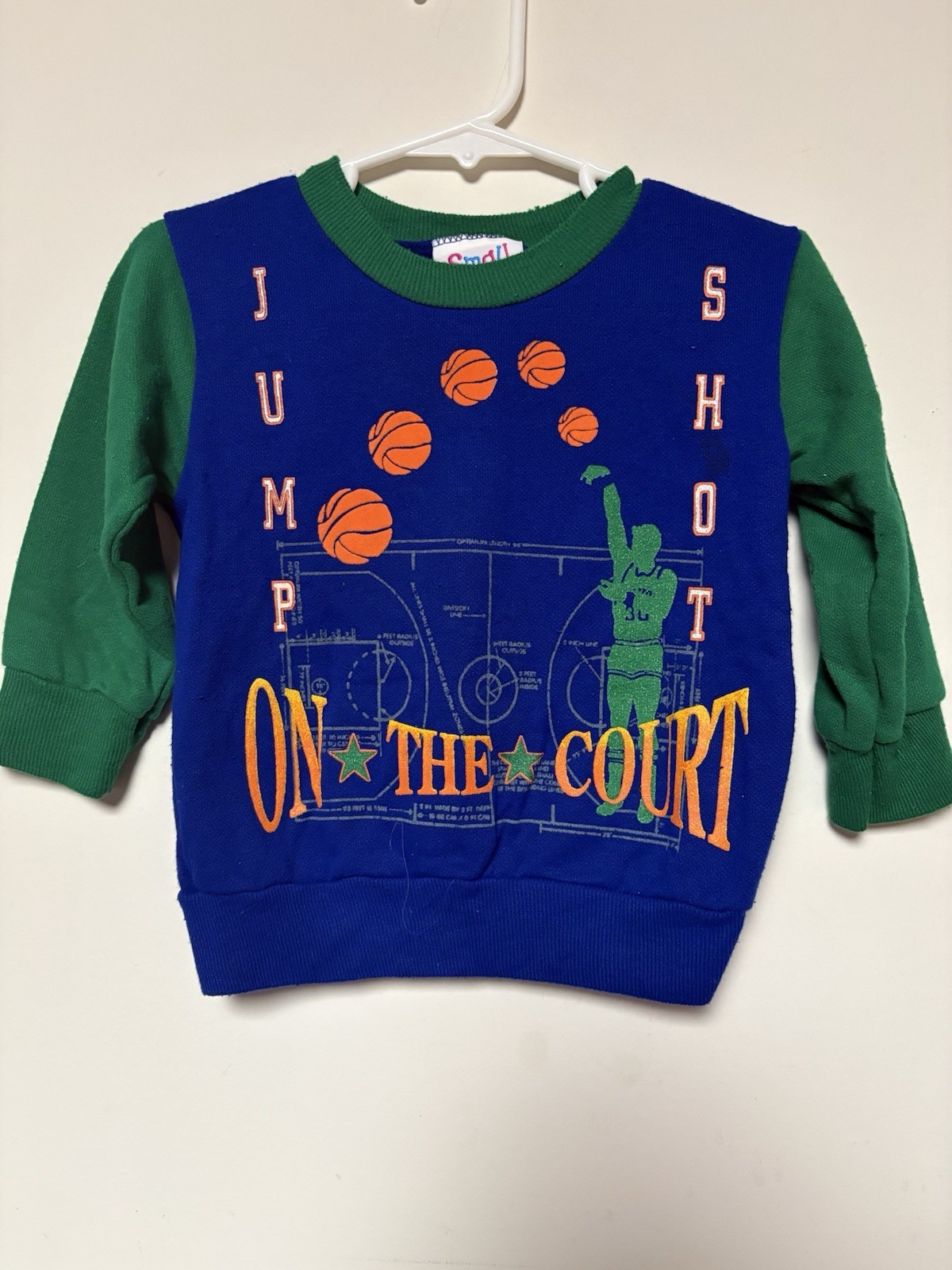 Kids Vintage Small Steps 2T Blue/Green Sweatshirt Long Sleeve Basketball