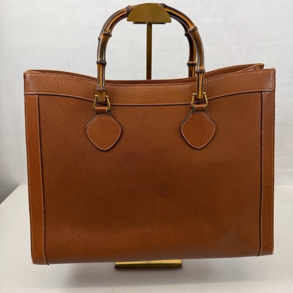 Gucci Vintage Large Bamboo Handle Leather Tote Bag Brown Diana Bag