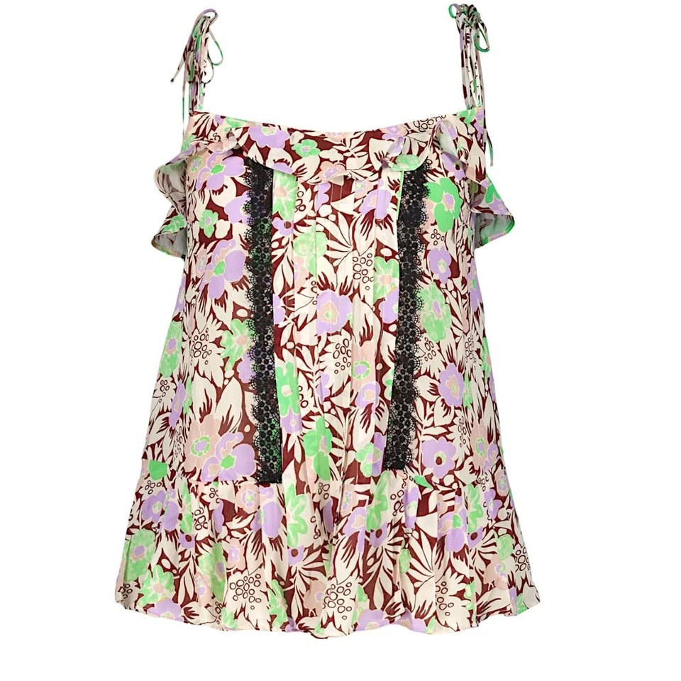 Ted Baker Multicolour Frill Cami Top Size 3 UK 12 14 Floral Ruffle Summer BNWT