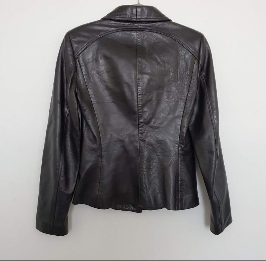 Charles Chang Lima Black Leather Sz 8 Jacket Lambskin Hidden Snap Silk LIned