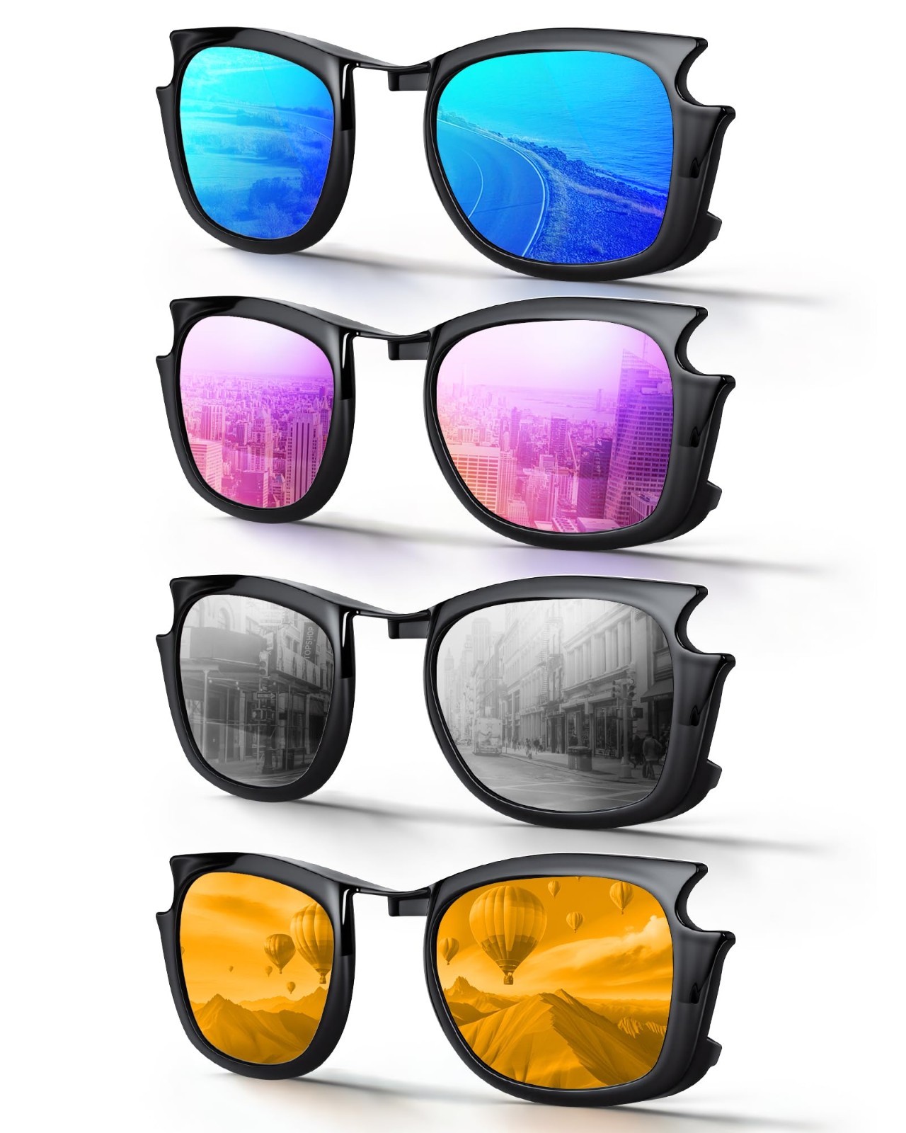 4PCS Polarized Snap-On Clips for Wayfarer Gen 2 – Shiny Black Frame, Multi-Color