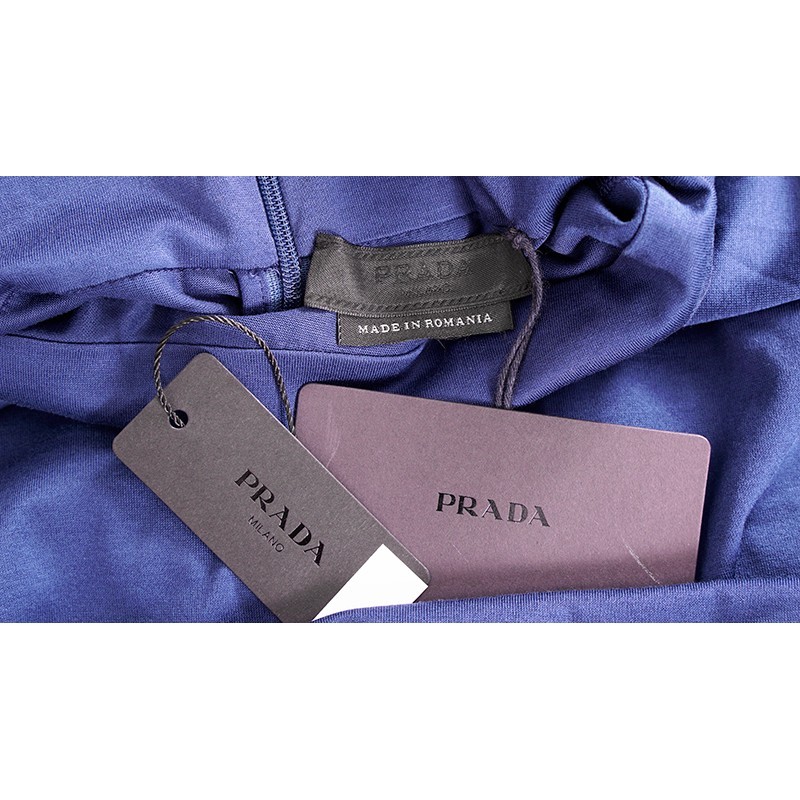 sz L NEW $1080 PRADA Men’s Cina Blue Cotton RUBBER LOGO Fold Over TURTLENECK TOP