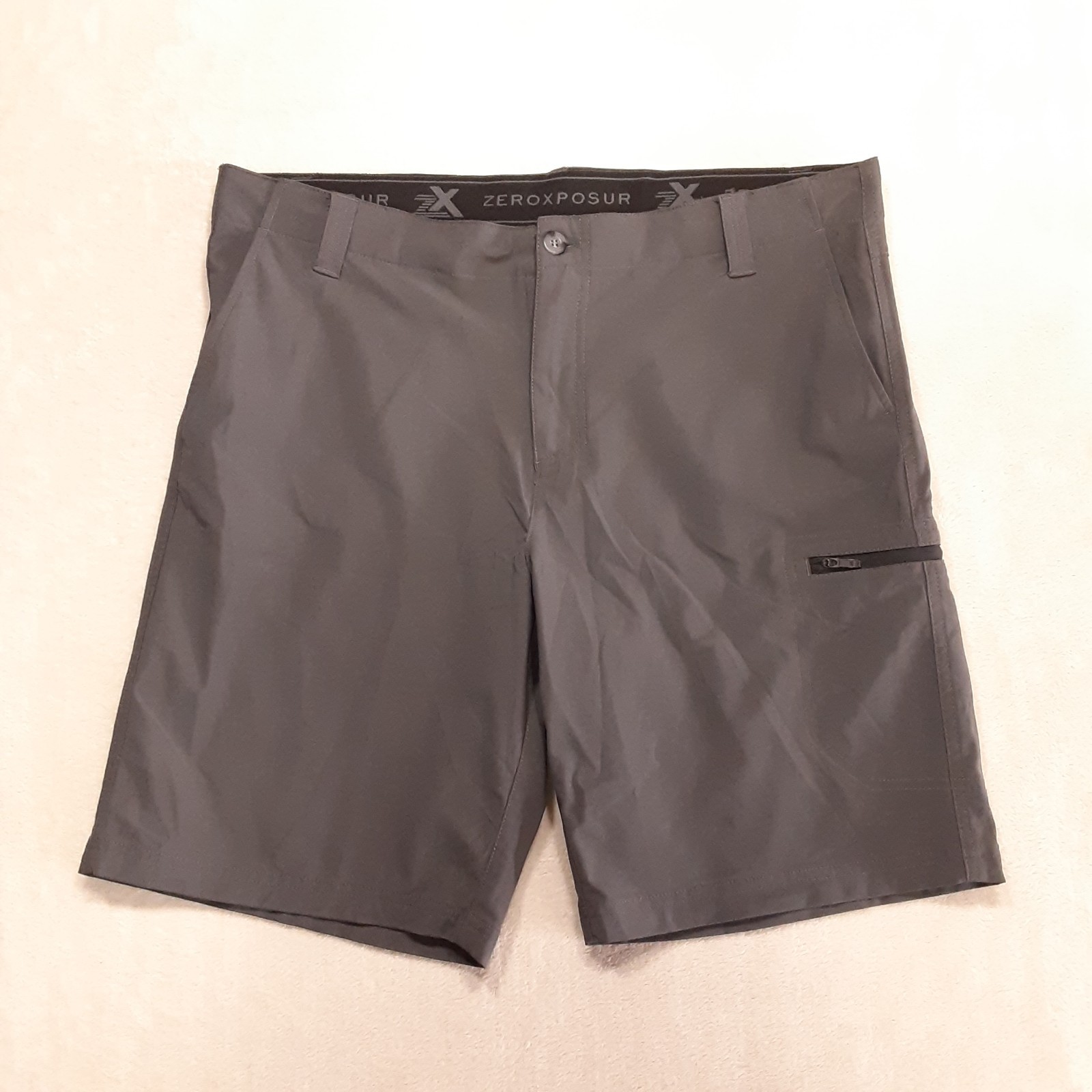 Zeroexposur Mens Performance Chino Shorts Sz.36/Gray-Slate/9″ Inseam/Flat Front