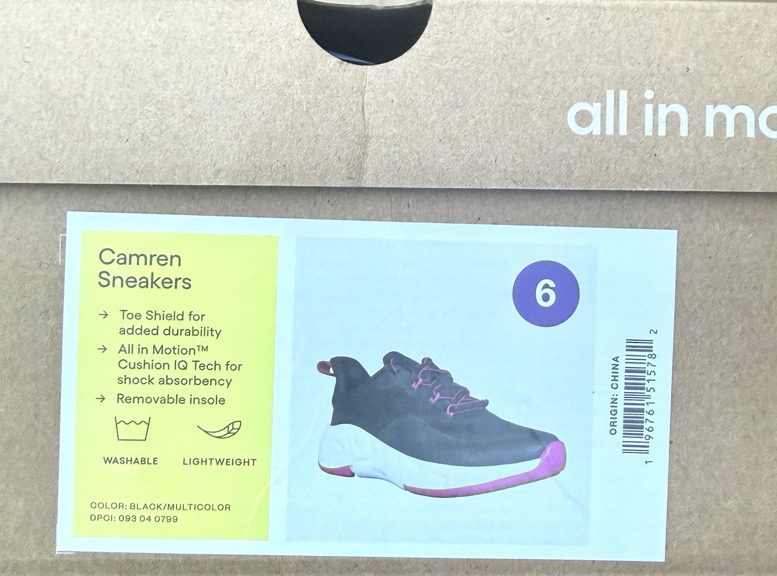 Kids All in Motion Camren Performance Sneakers Black Pink Size 6 New