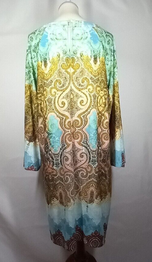 Chico’s 3 Blue Beaded Collar Keyhole Cold Shoulder Long Sleeve Knee Length Dress