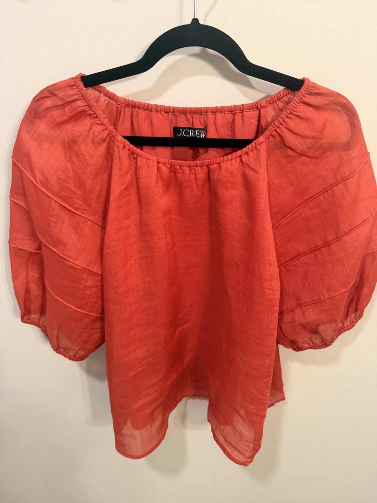 NWOT J.Crew Women’s Red Puff-Sleeve Top 100%Ramie ‚size L