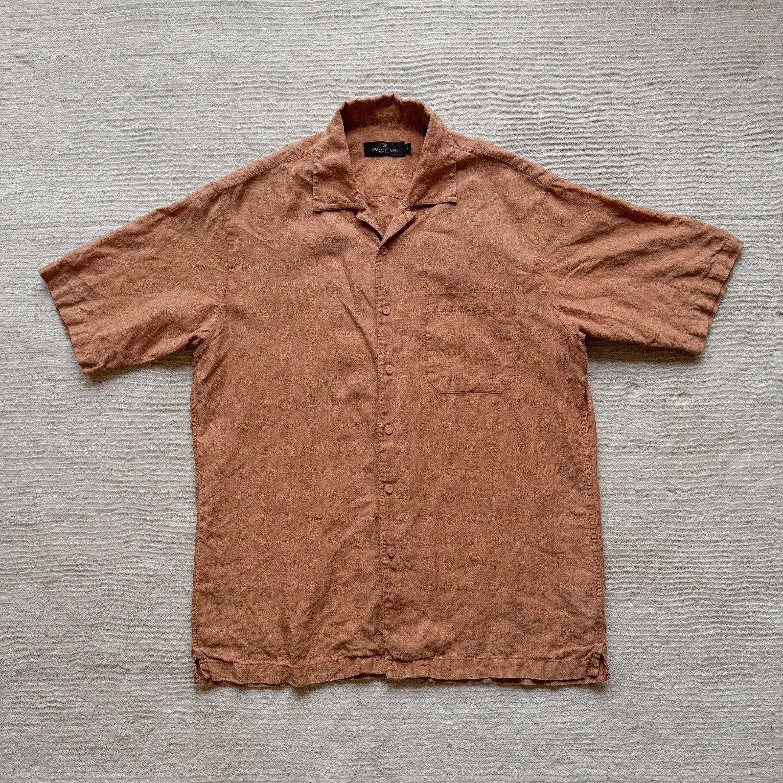 Bugatchi Men’s Rust Colored Button Down Short Sleeve Size Large Linen Shirt