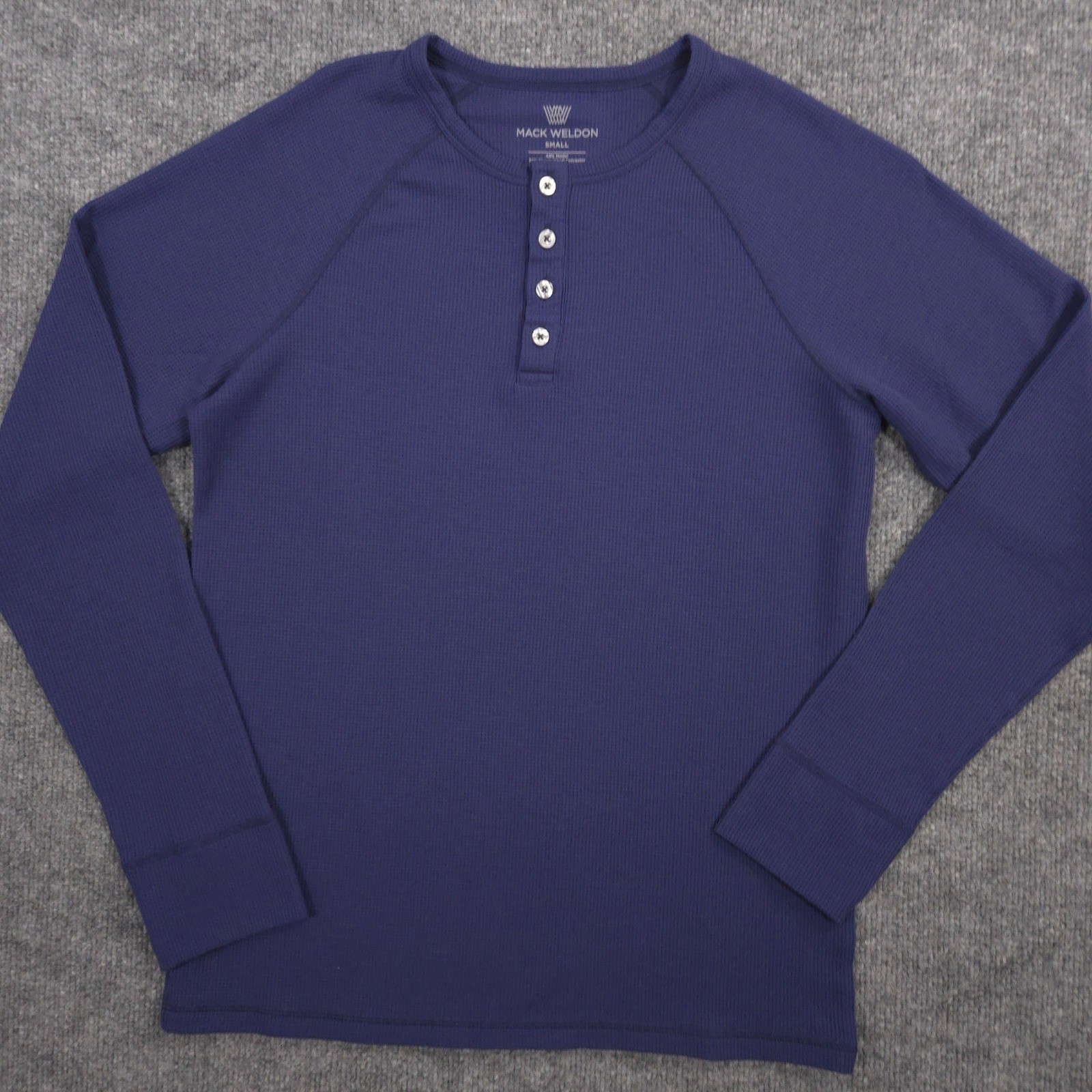 Mack Weldon WARMKNIT Waffle Henley Shirt Mens Small Navy Performance Wool Blend