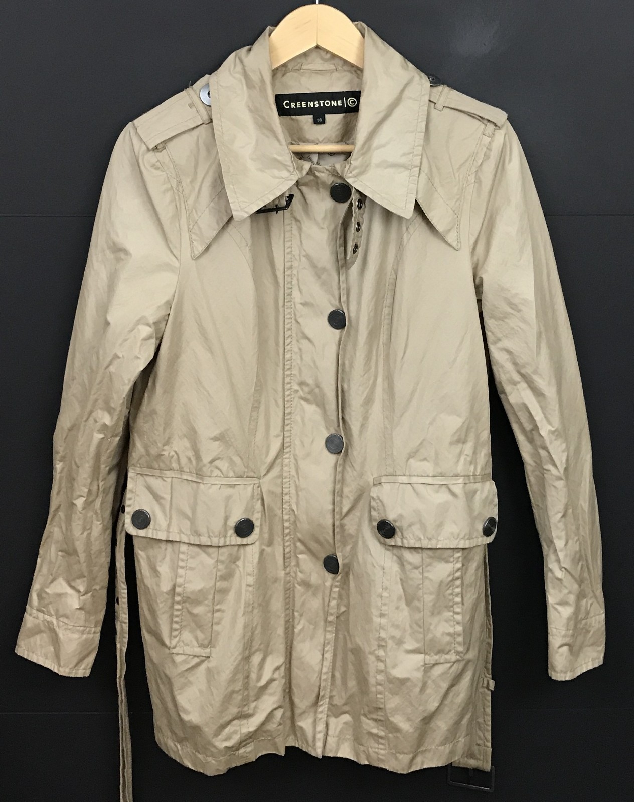 Creenstone Women’s Beige Belted Trench Coat Full-Zip Jacket US Size 6