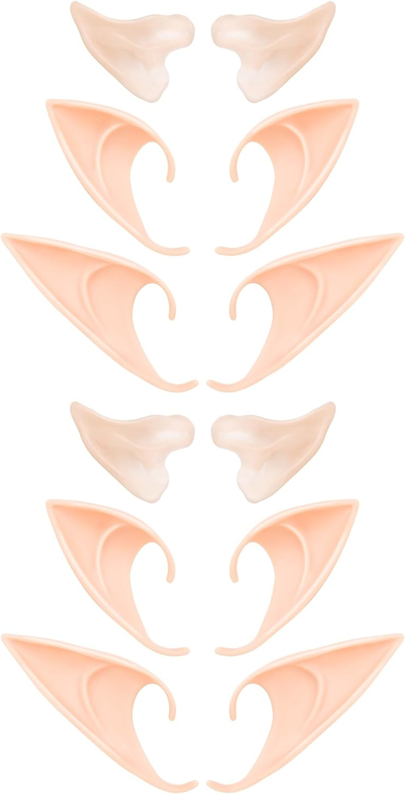 6 Pairs Soft Pointed Elf Ears Costume Accessories for Cosplay and Dress Up