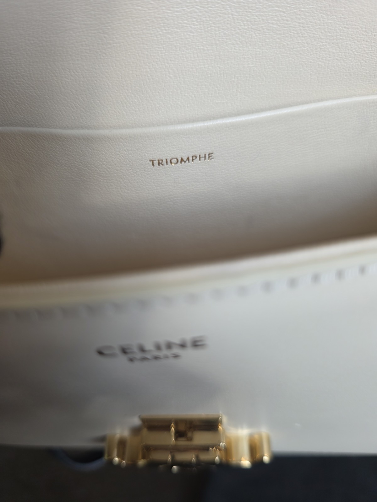 Celine Nano Triomphe Bag in Shiny Calfskin – Navy Blue/Vanilla