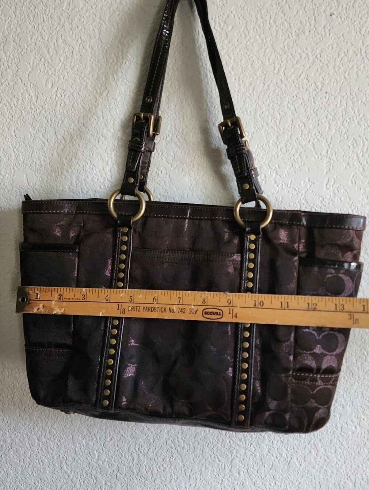 Coach Lurex Brown Jacquard Metallic Signature Tote Shoulder Bag