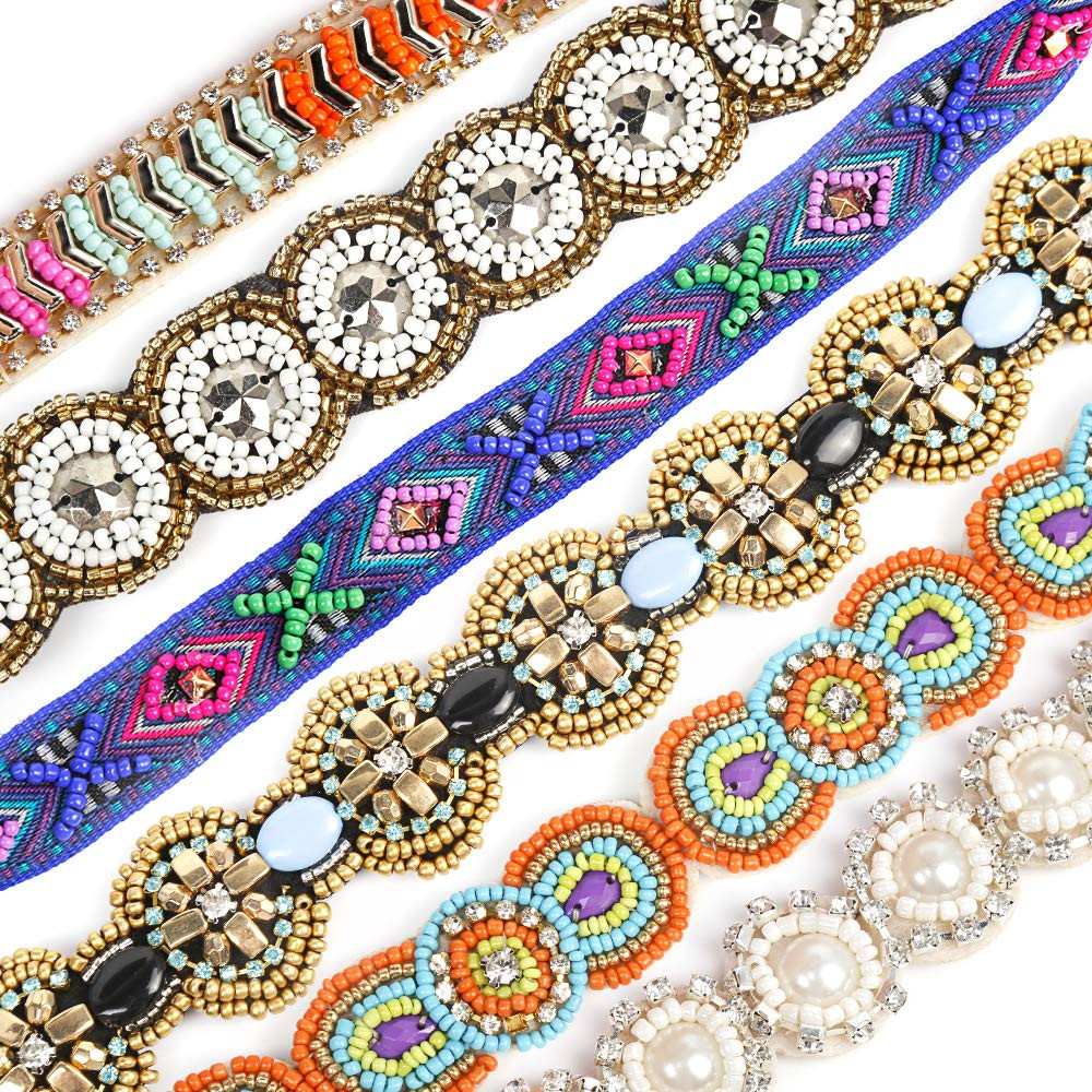 6-Piece Vintage Rhinestone Beaded Headbands for Girls – Multicolor