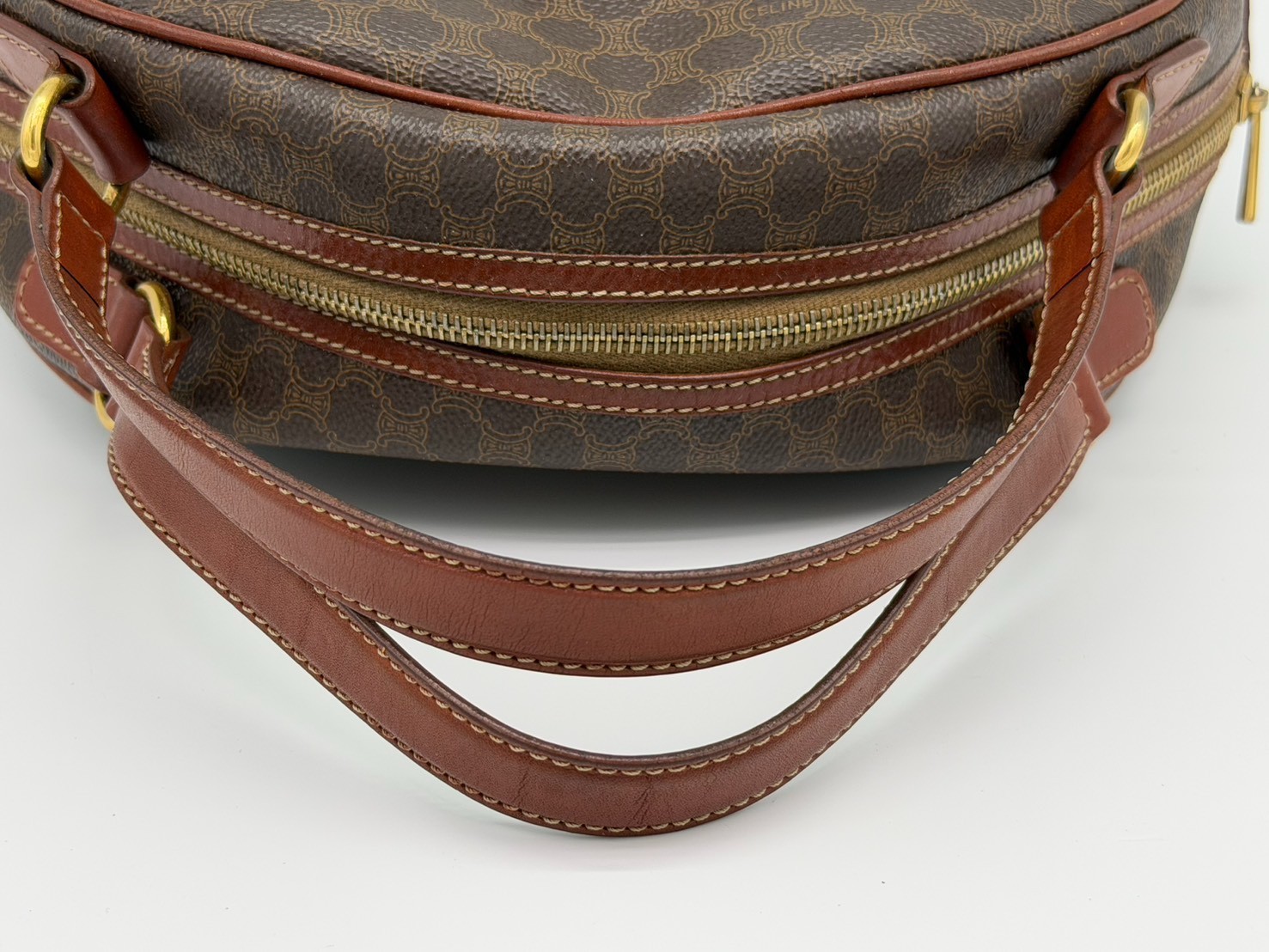 Vintage Celine Macadam Dome Hand Bag PVC Leather Brown Authentic