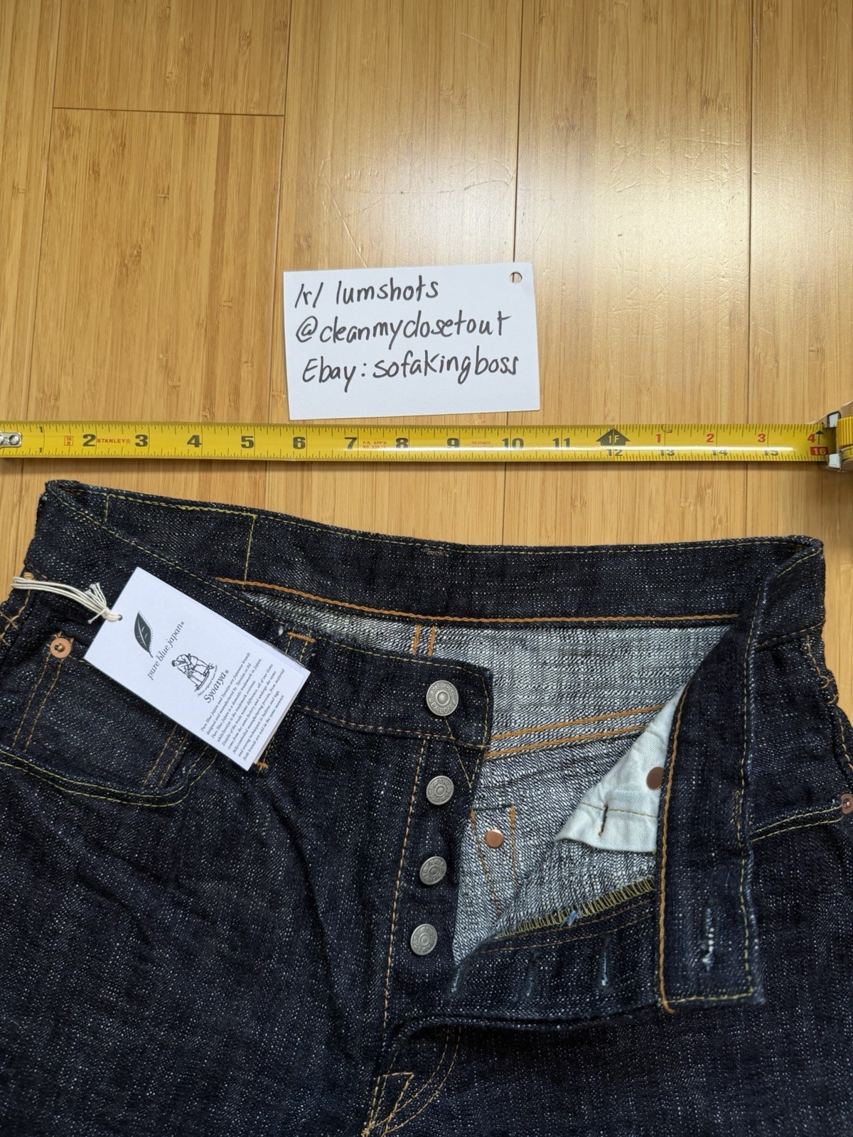NEW PBJ WSB-019 16 oz Slubby Relax Tapered size 32 (Measures 30) Pure Blue Japan