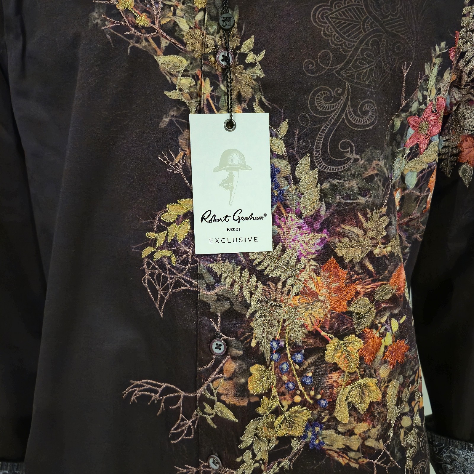 NWT $348 ROBERT GRAHAM AMAIRA 2 EMBROIDERED FRONT EAGLE BERRY COTTON SHIRT M