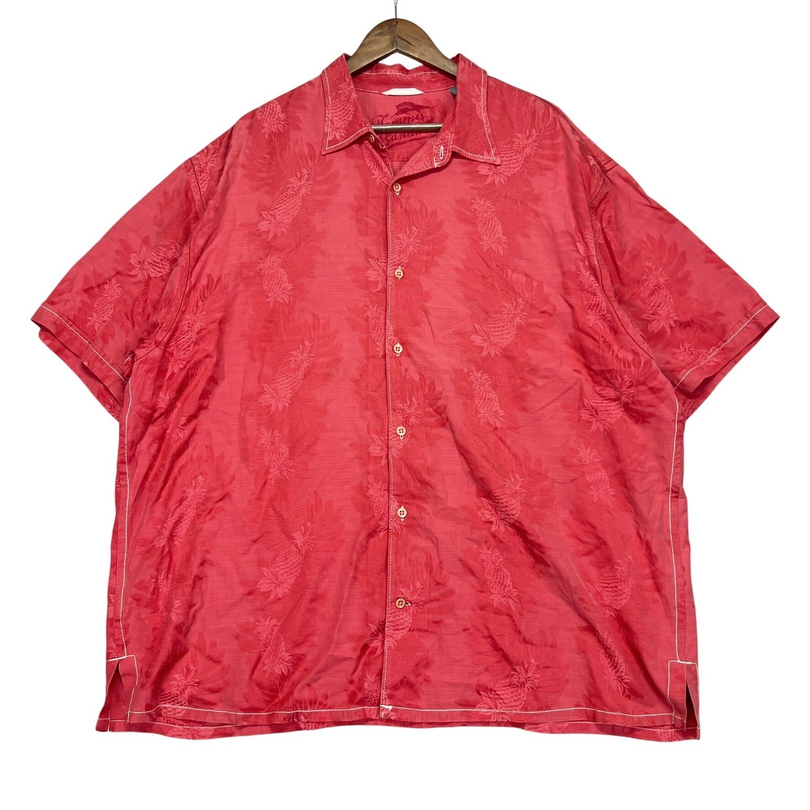 Tommy Bahama Mens XXL Silk Cotton Pineapple Jacquard Camp Shirt Coral Red SS