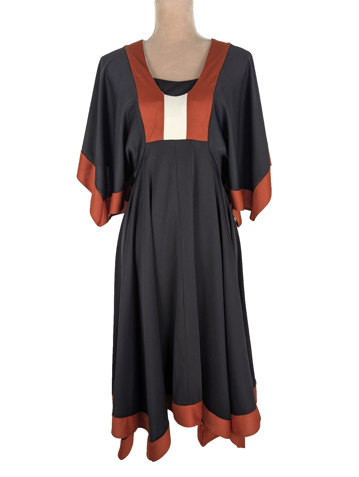 Vtg 70s Midi Dress Black Red Batwing Sz M Asymmetric Witchy Goth Dark Fairy