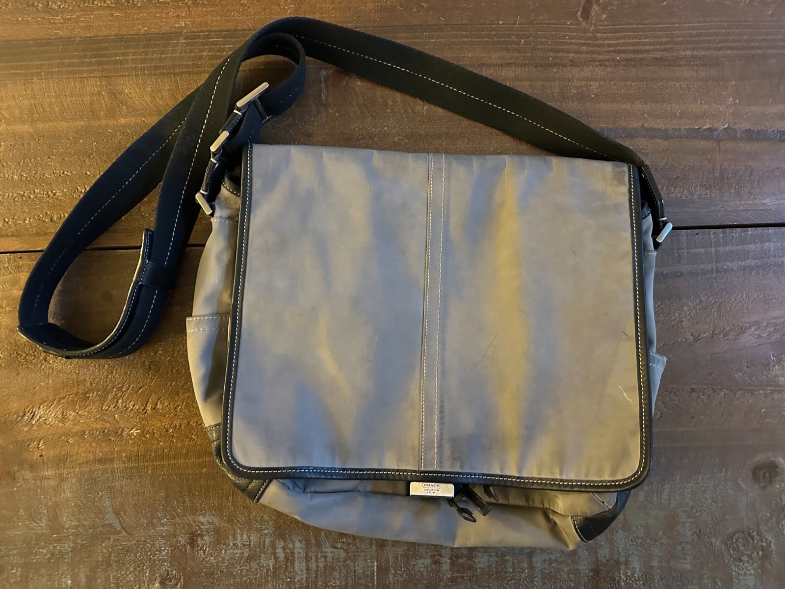 COACH Mens Camden Nylon and Leather Map Bag – With Side Buckle Closure