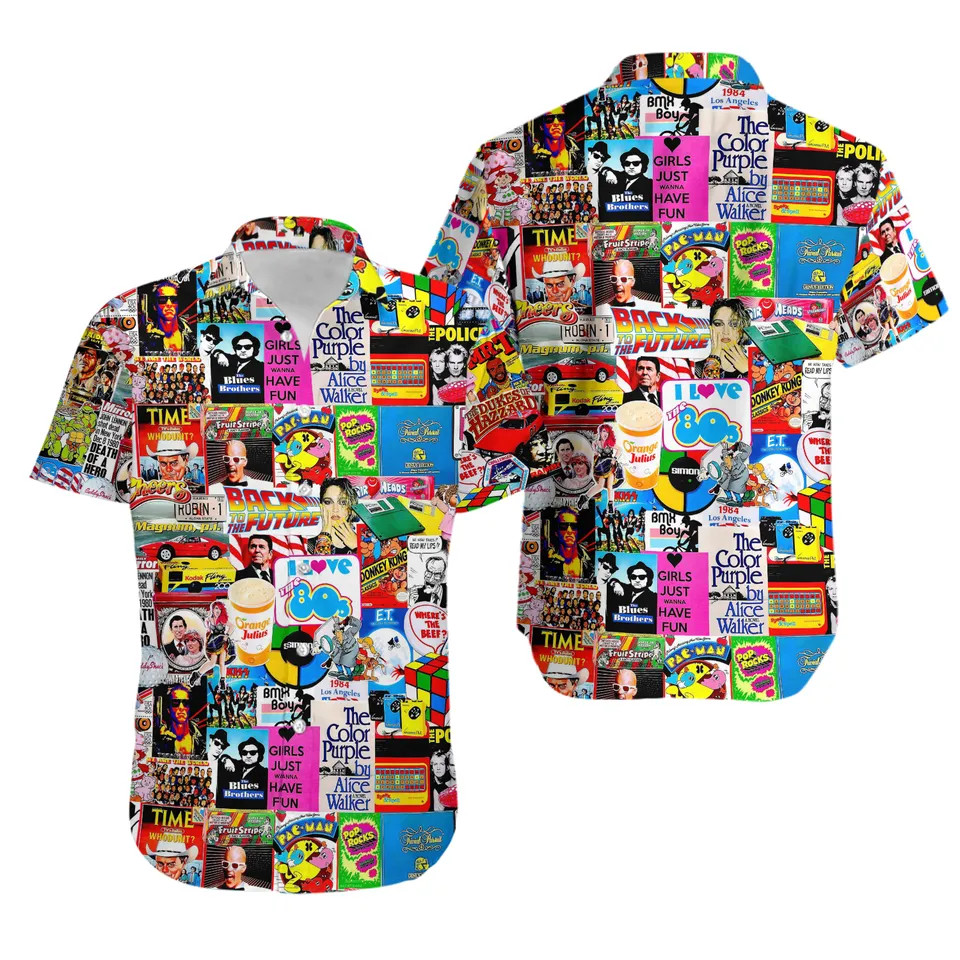 Retro 80s Movie Pop Culture Hawaiian Shirt Nostalgic Arcade Fan Summer Top