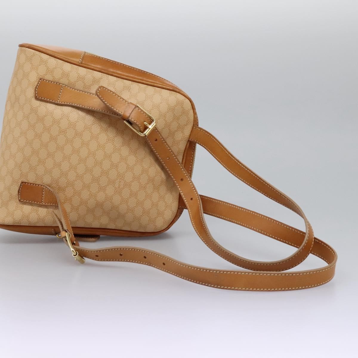 CELINE Macadam Canvas Backpack PVC Leather Beige Auth BD1038