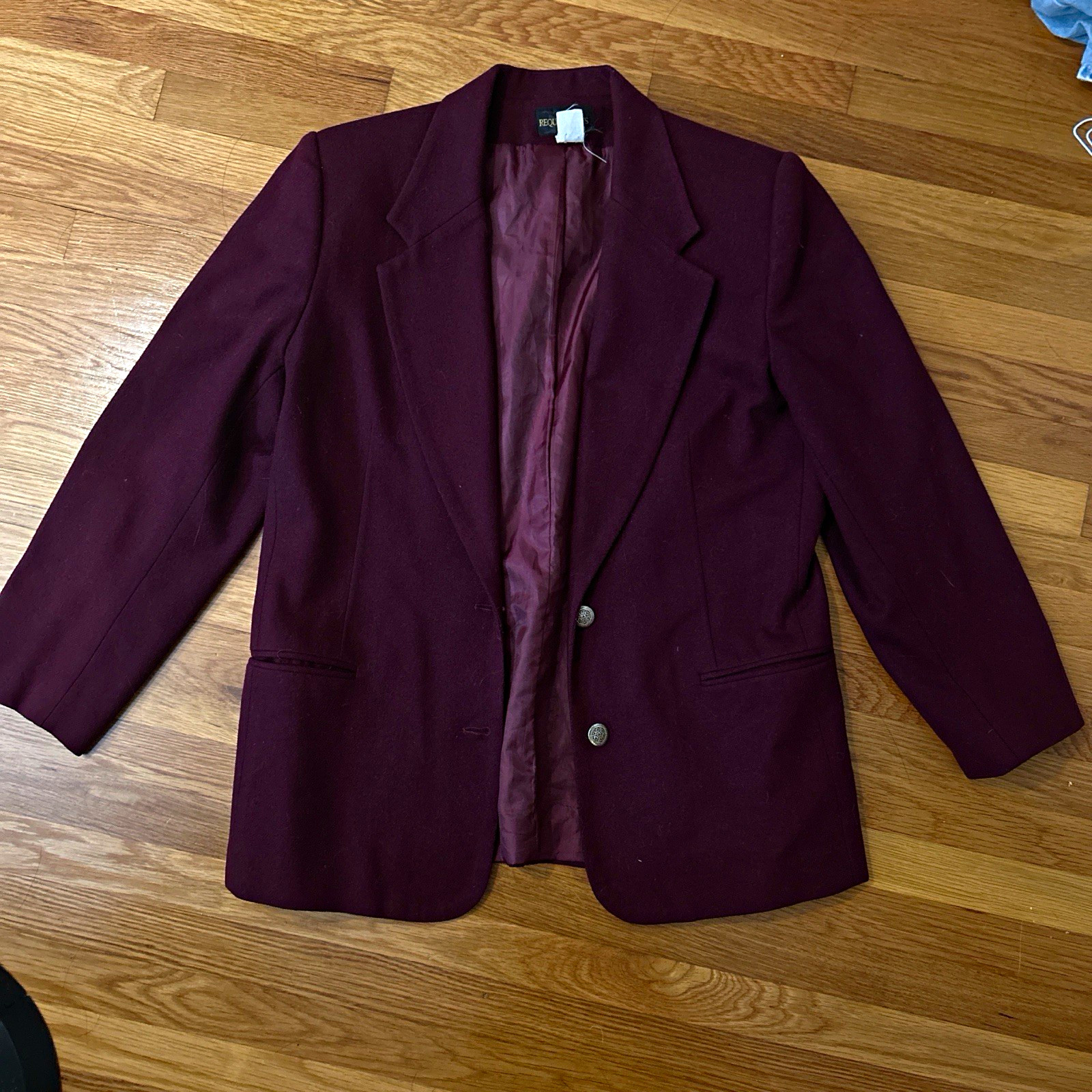 Requirements Burgundy Wool Blazer Jacket 2-Button Lined Pockets Women’s 14