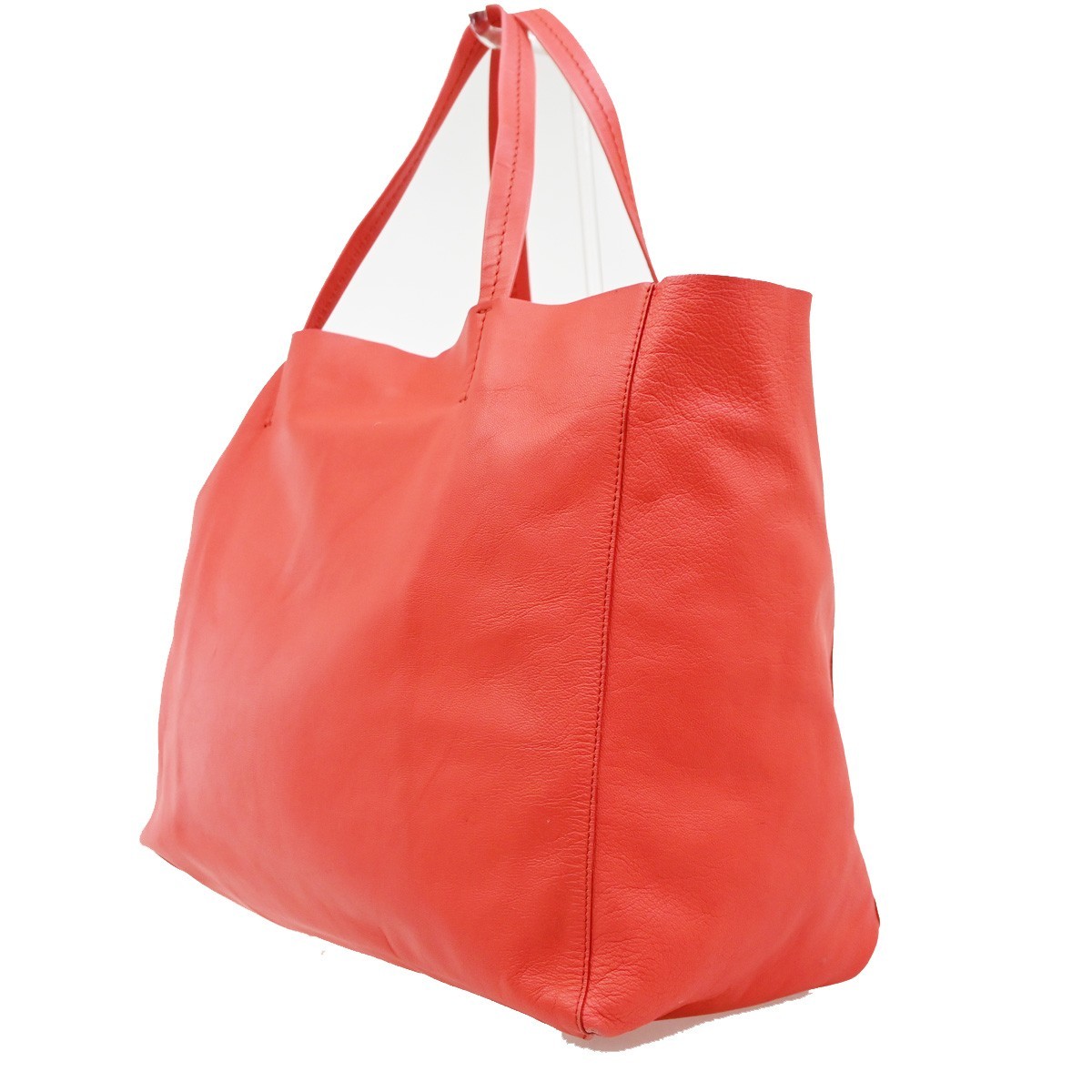 CELINE Logo Horizontal Cabas Shoulder Tote Bag Leather Red GHW Italy 35KD223