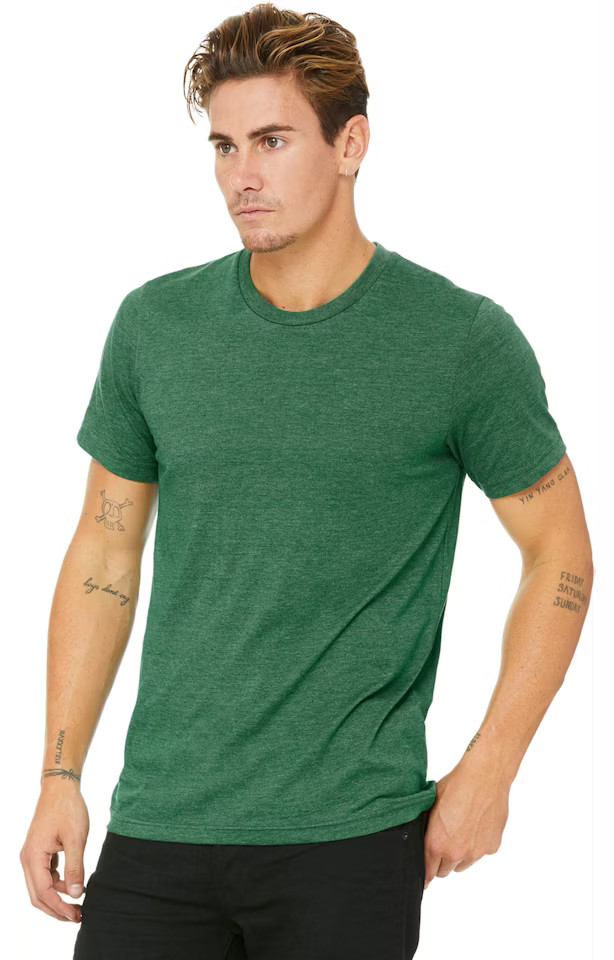 Bella + Canvas cvc 3001 color Grass Green, 50/50 cotton, polyester blend size S.