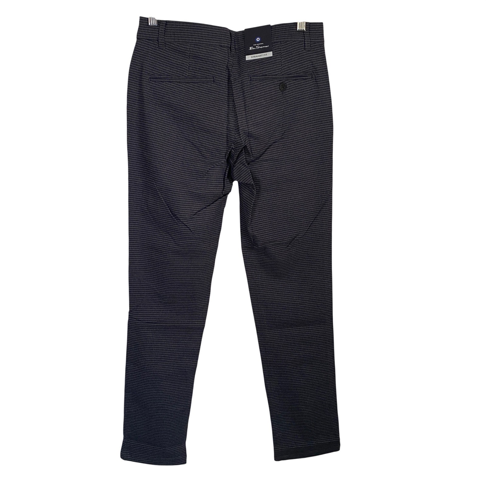 Ben Sherman Mens Grey Houndstooth Straight Fit Stretch Pants 28×30 BS33WB298