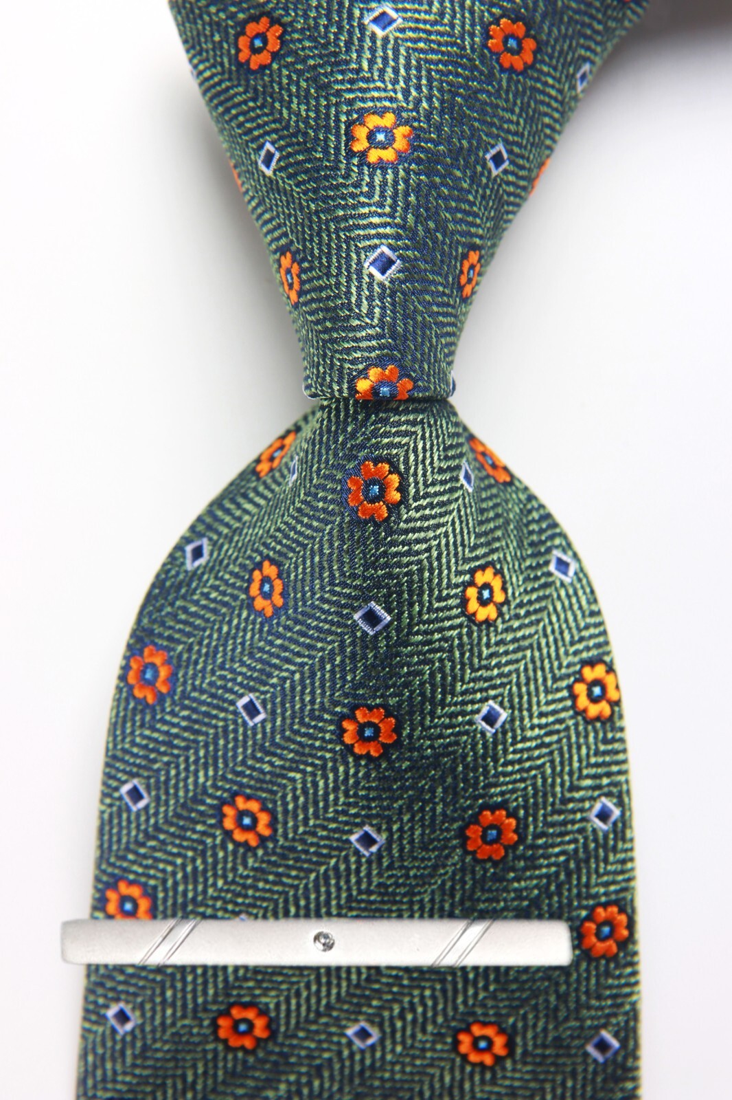 New Classic Polka Dot Green Orange JACQUARD WOVEN 100% Silk Men’s Necktie Tie