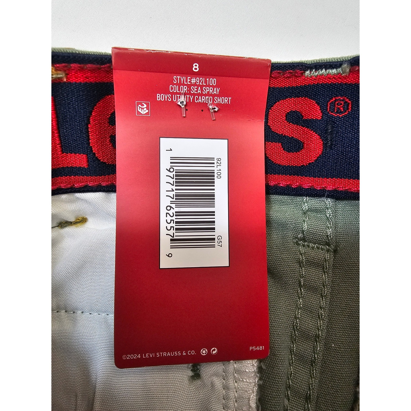 Levis Boys Utility Cargo Shorts Sea Spray Green Adjustable Waist 92L100 Size 8