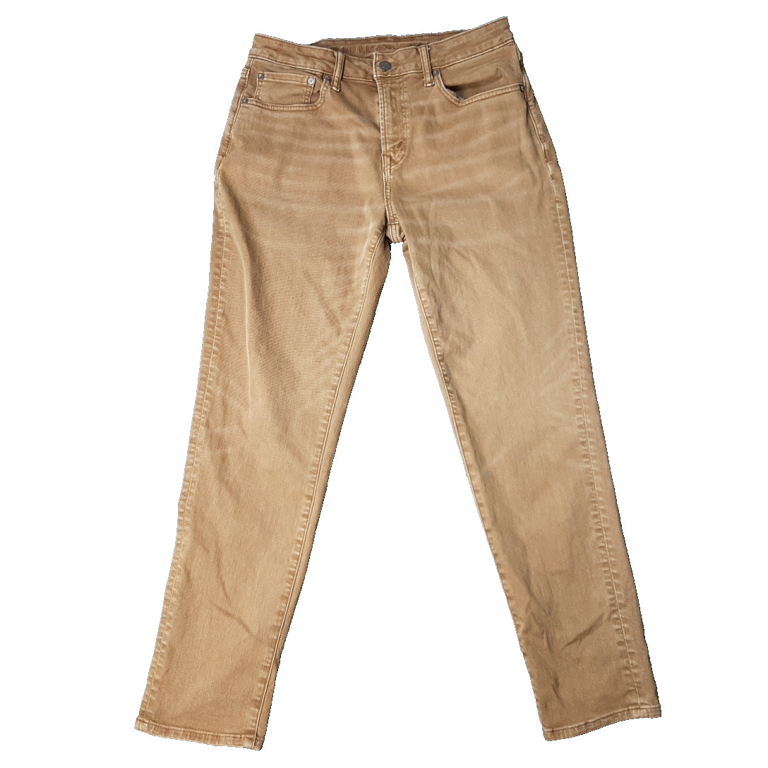 American Eagle Jeans Mens 32×30 Brown Tan Denim AirFlex Preppy Faded Whiskering