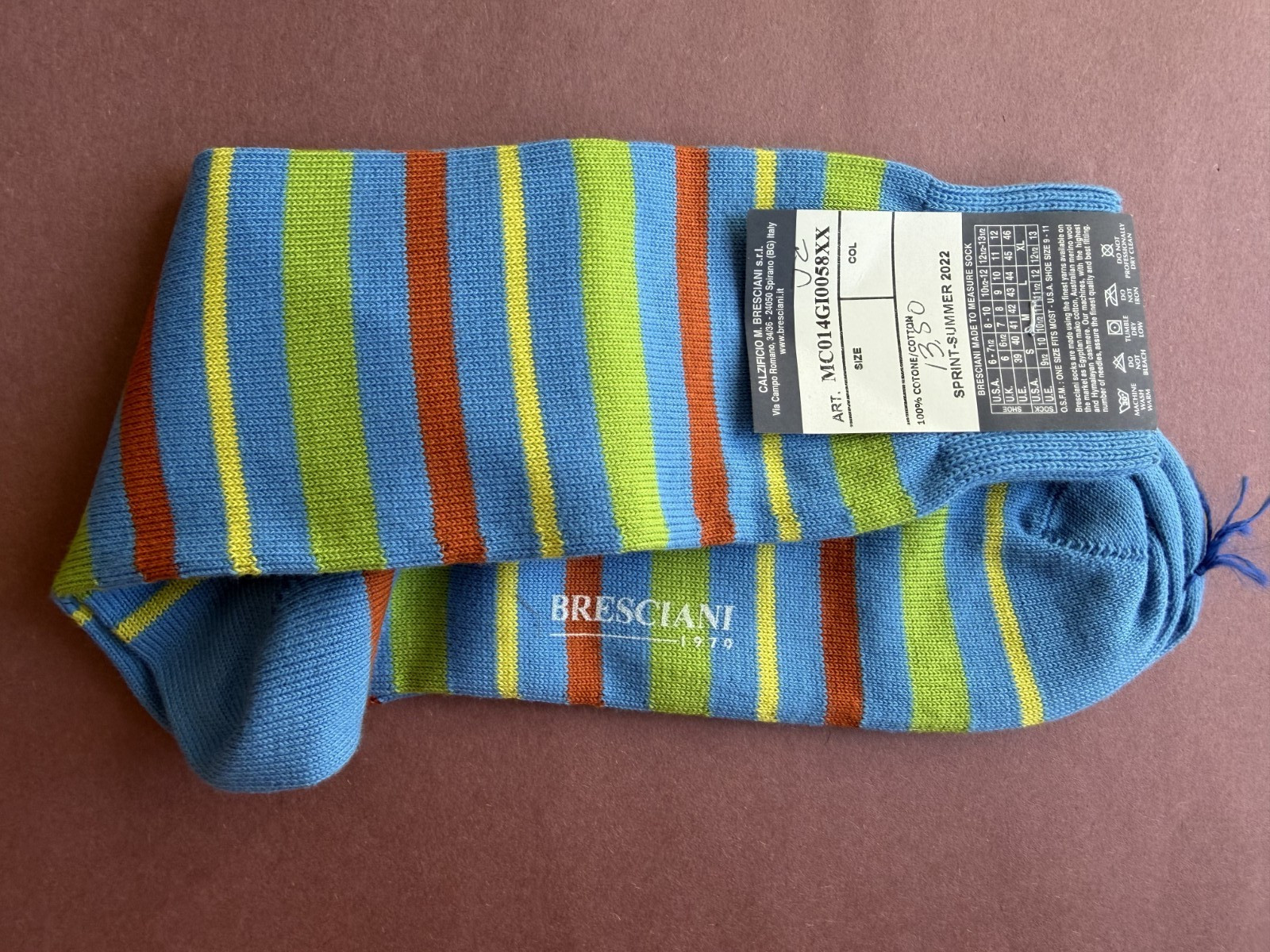 Spring/Summer 2022 Men’s Bresciani Socks NWT Cotton Bright Multi Colored Stripes