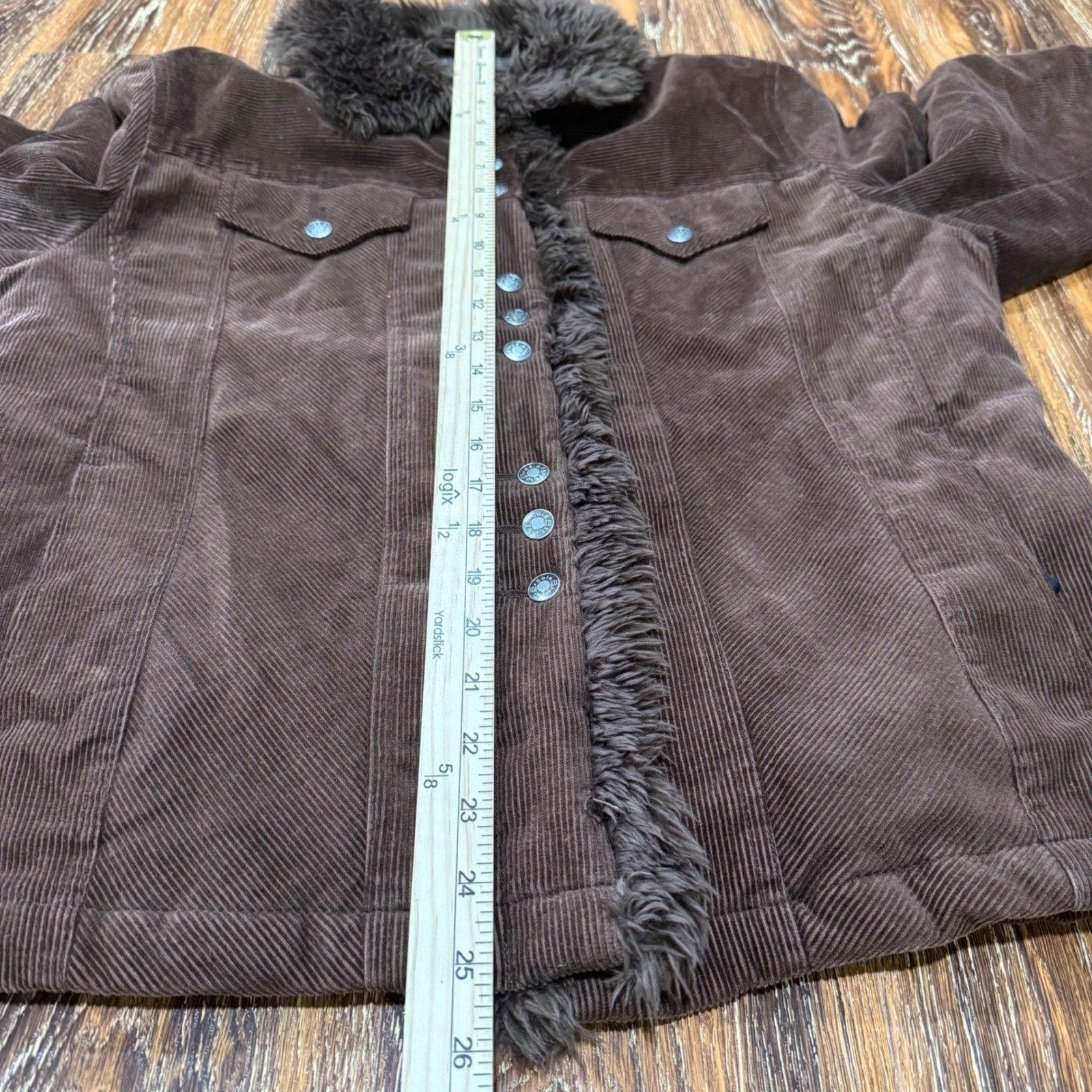 Colebrook Classics Womens XL Brown Corduroy Faux Fur Trim Quilted Jacket Boho