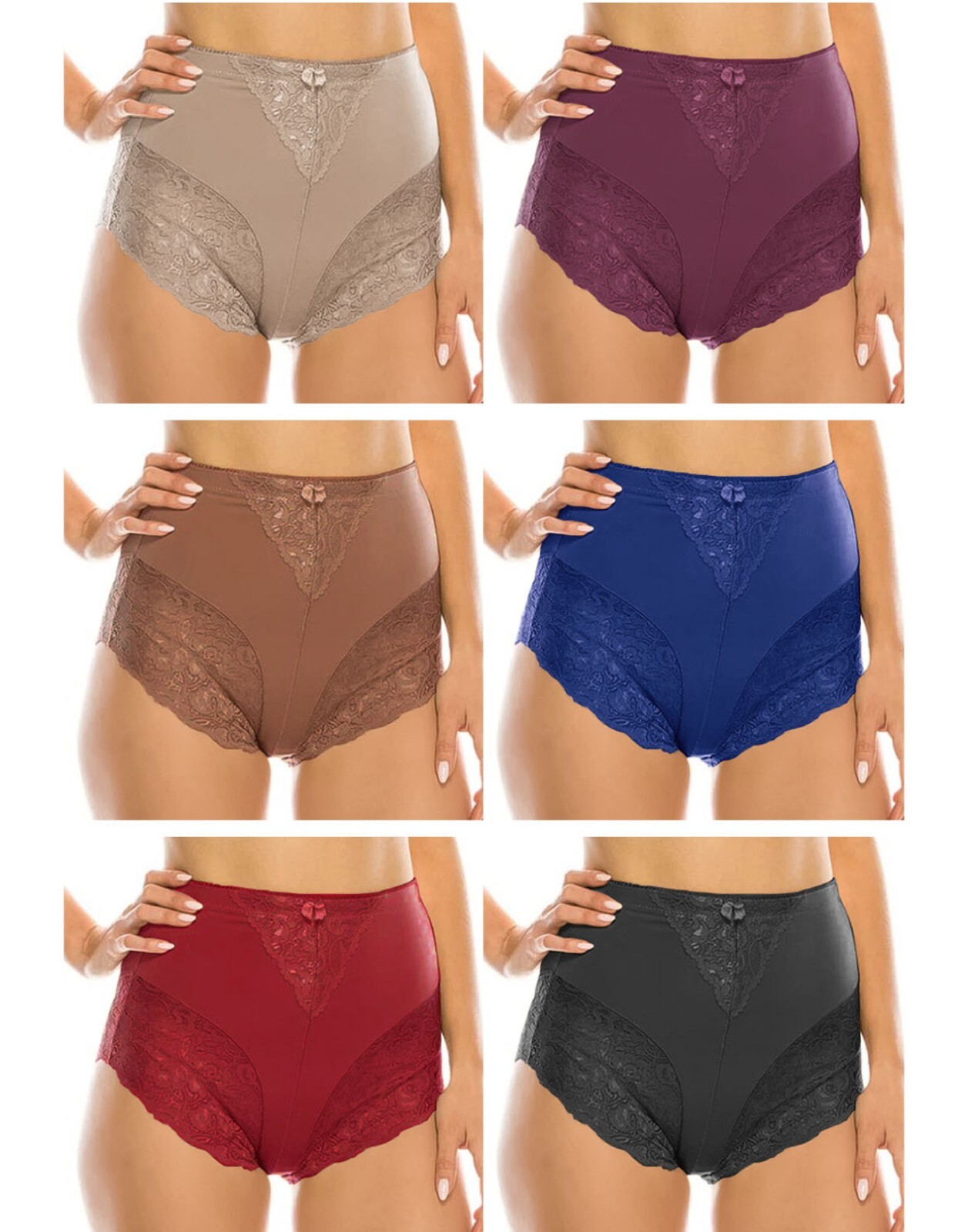 Popular 4 High Waist Briefs Tummy Control Girdles Lace Lot Panties #63031 S-5XL