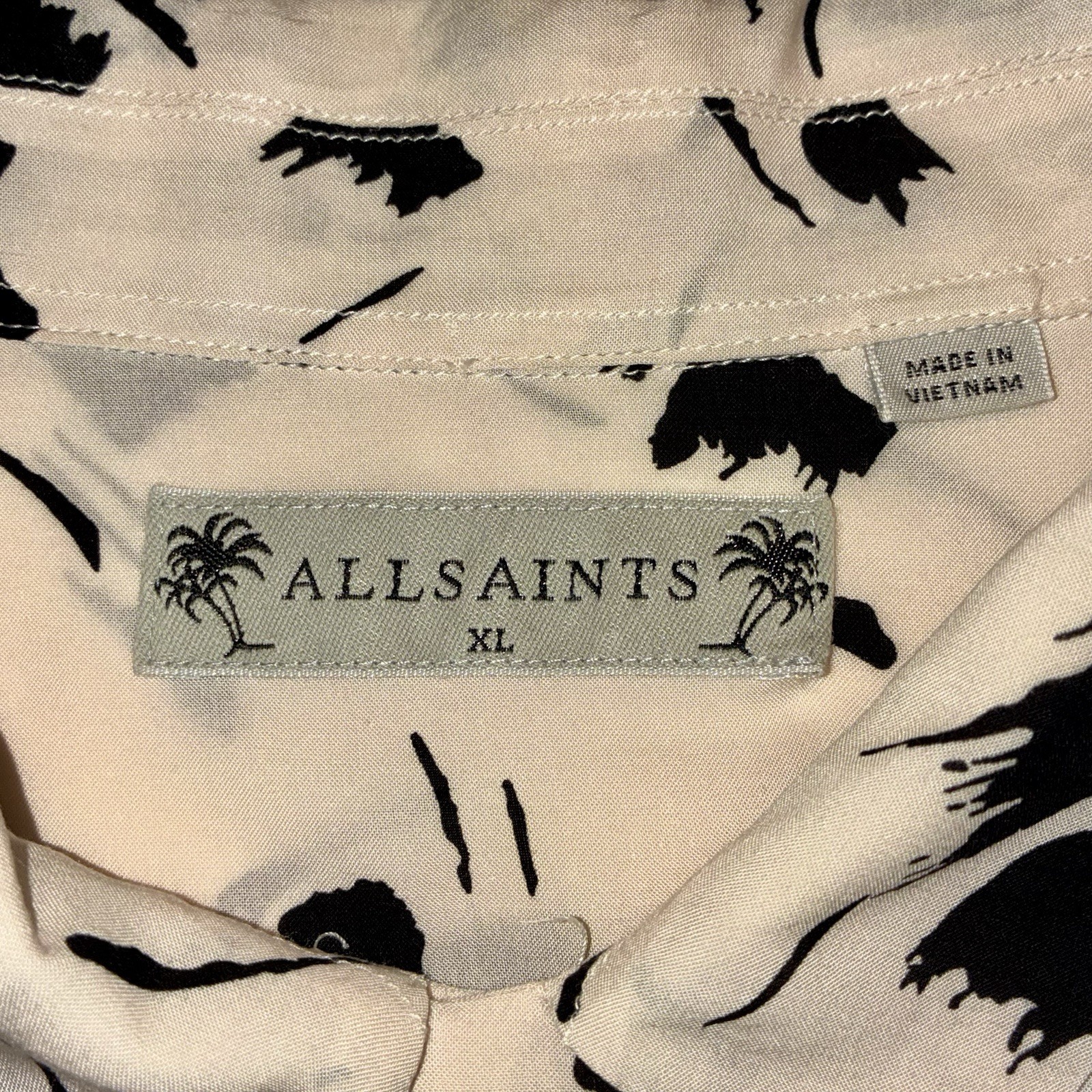ALL SAINTS•Button Up S/sleeve Shirt Abstract VISCOSE Mens•XL White/Black Casual