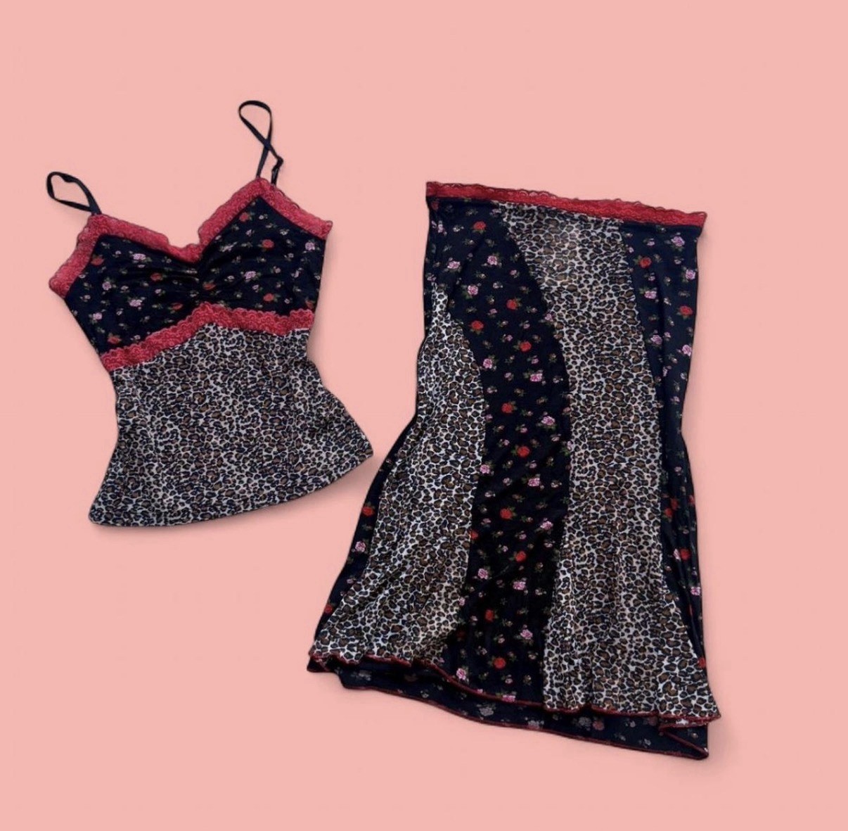 French Morgan De Toi Floral And Leopard Two Piece Set With Lace – Size S