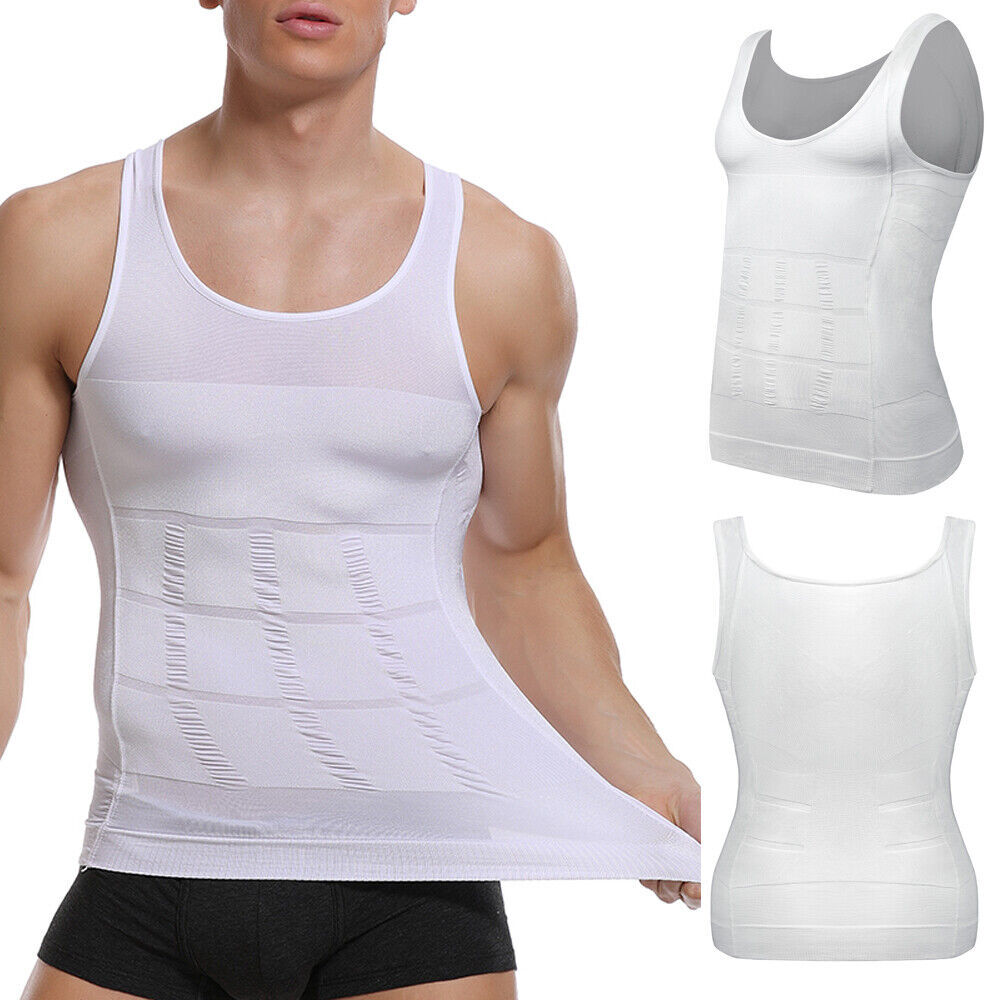 Mens Compression Vest Girdle T-Shirt Tank Top Slimming Body Shaper Belly Chest