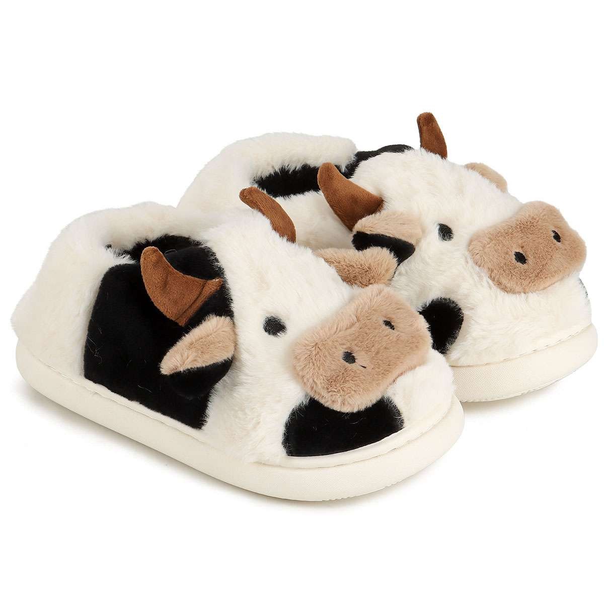 Cow Slippers for Women Men Fluffy Cute Cozy Cartoon Cow Winter Warm Slippers