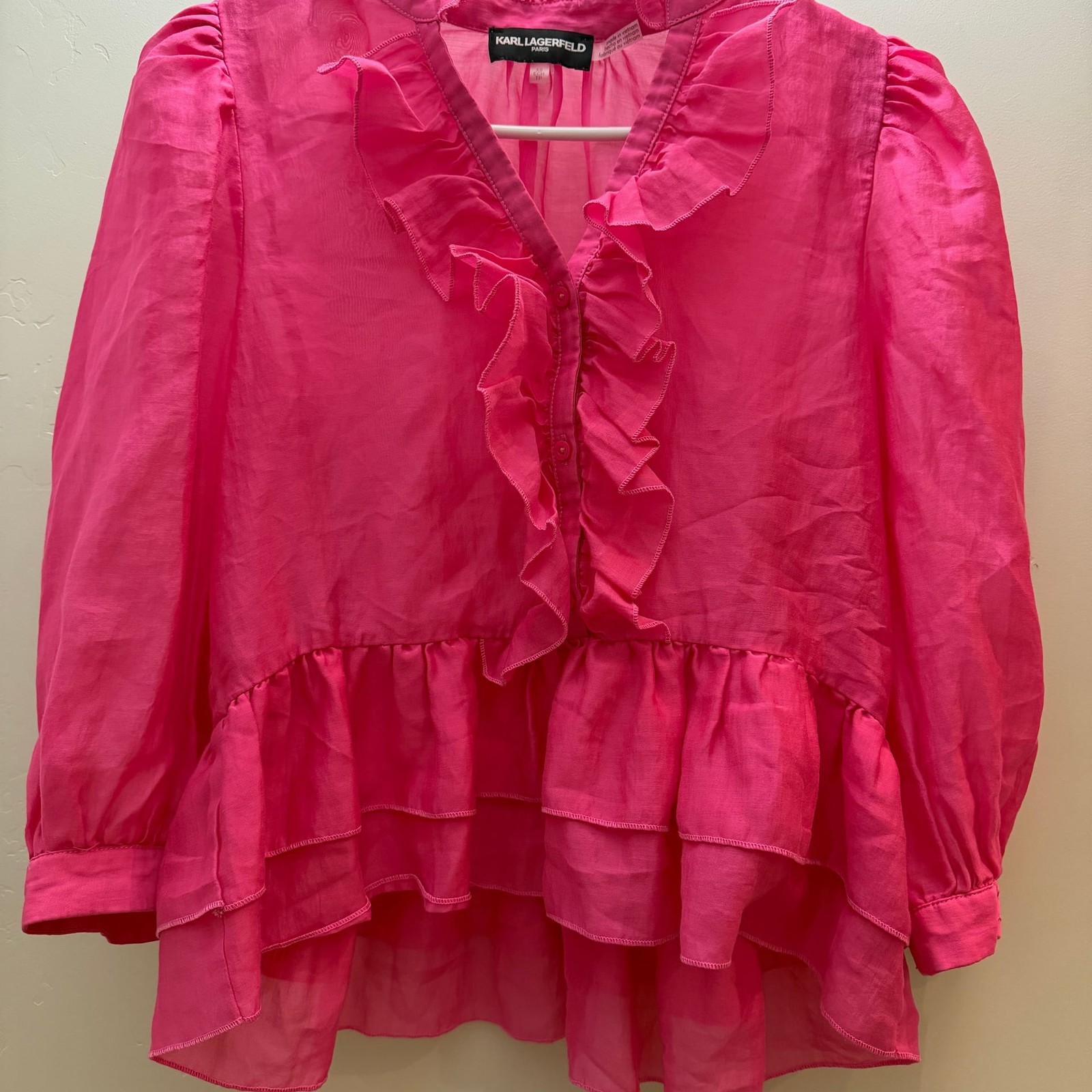 Karl Lagerfeld Paris Puff Sleeve Ruffle Blouse, Size Extra Small