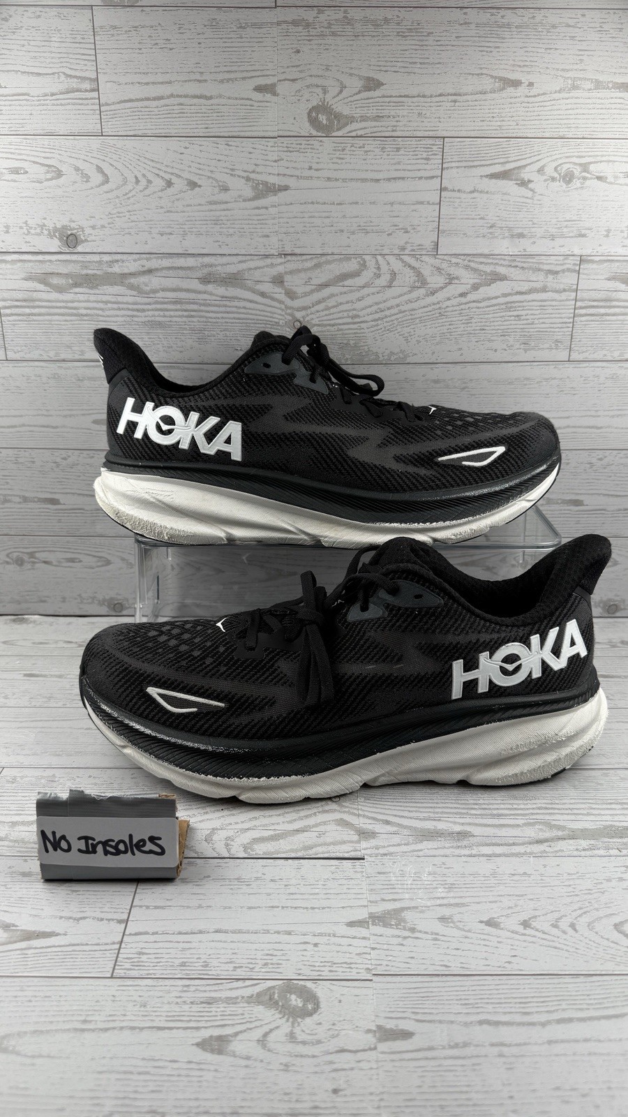 Hoka One Clifton 9 Mens Size 11.5D Black White Running Walking Shoes #329