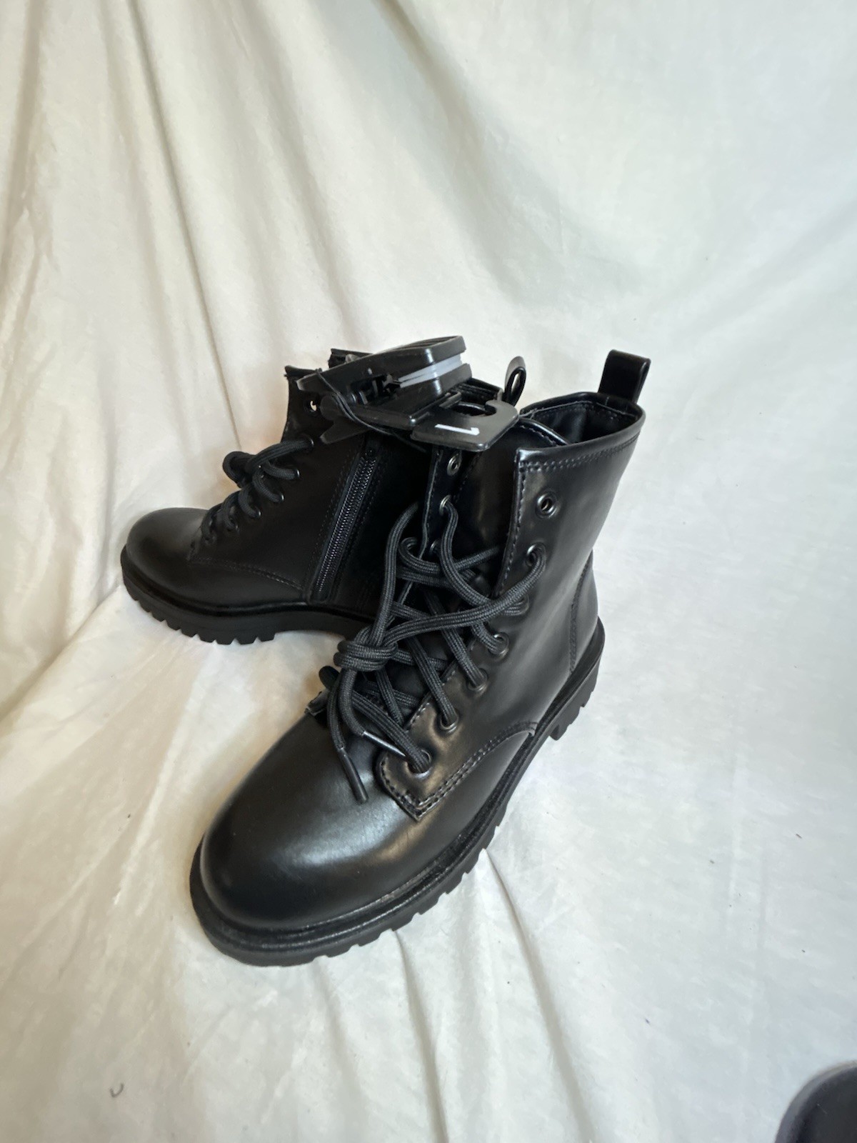 Wonder Nation Girls Size 1 Combat Boots Black Zipper And Lace Up