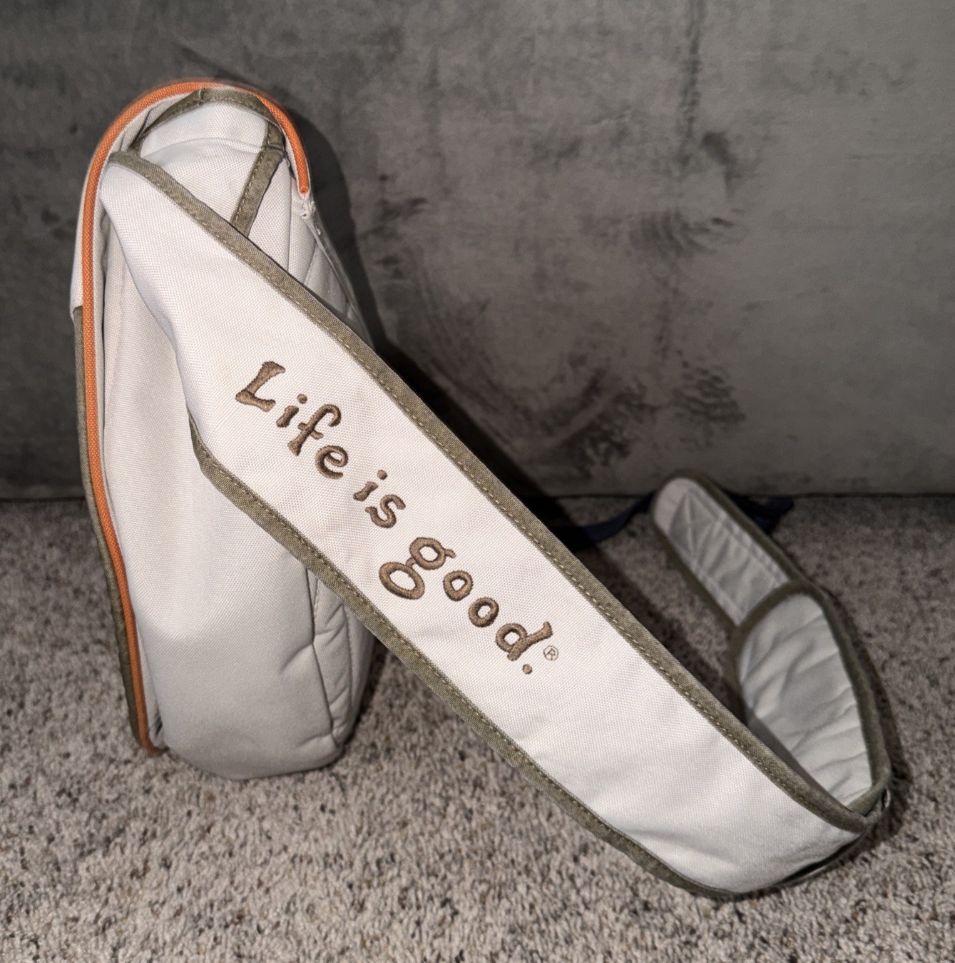 Life Is Good Smile Sling Beige Adjustable Strap Crossbody Messenger Shoulder bag